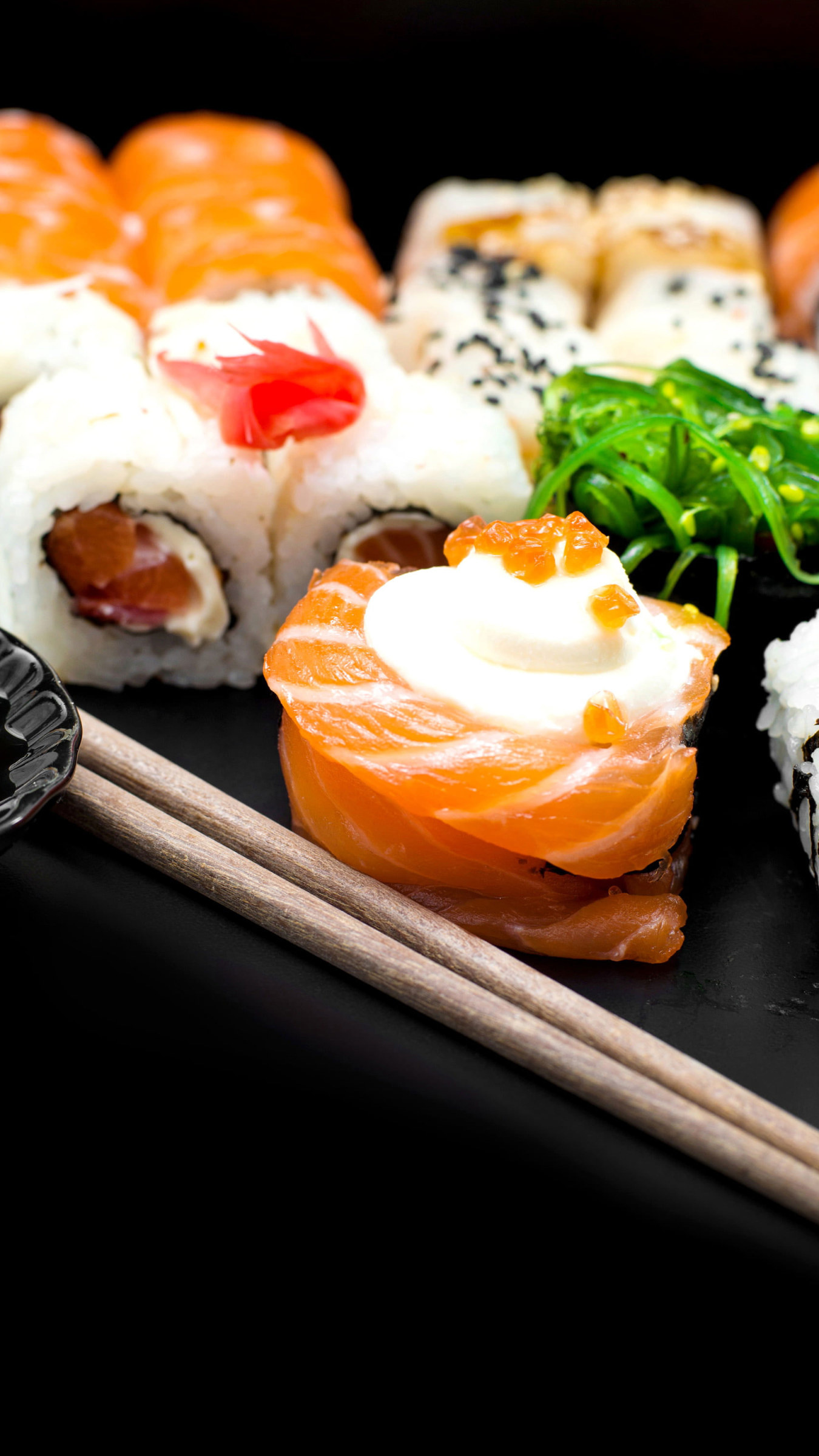 Seafood: Sushi, Food, Rolls, Japanese cuisine. 1350x2400 HD Wallpaper.