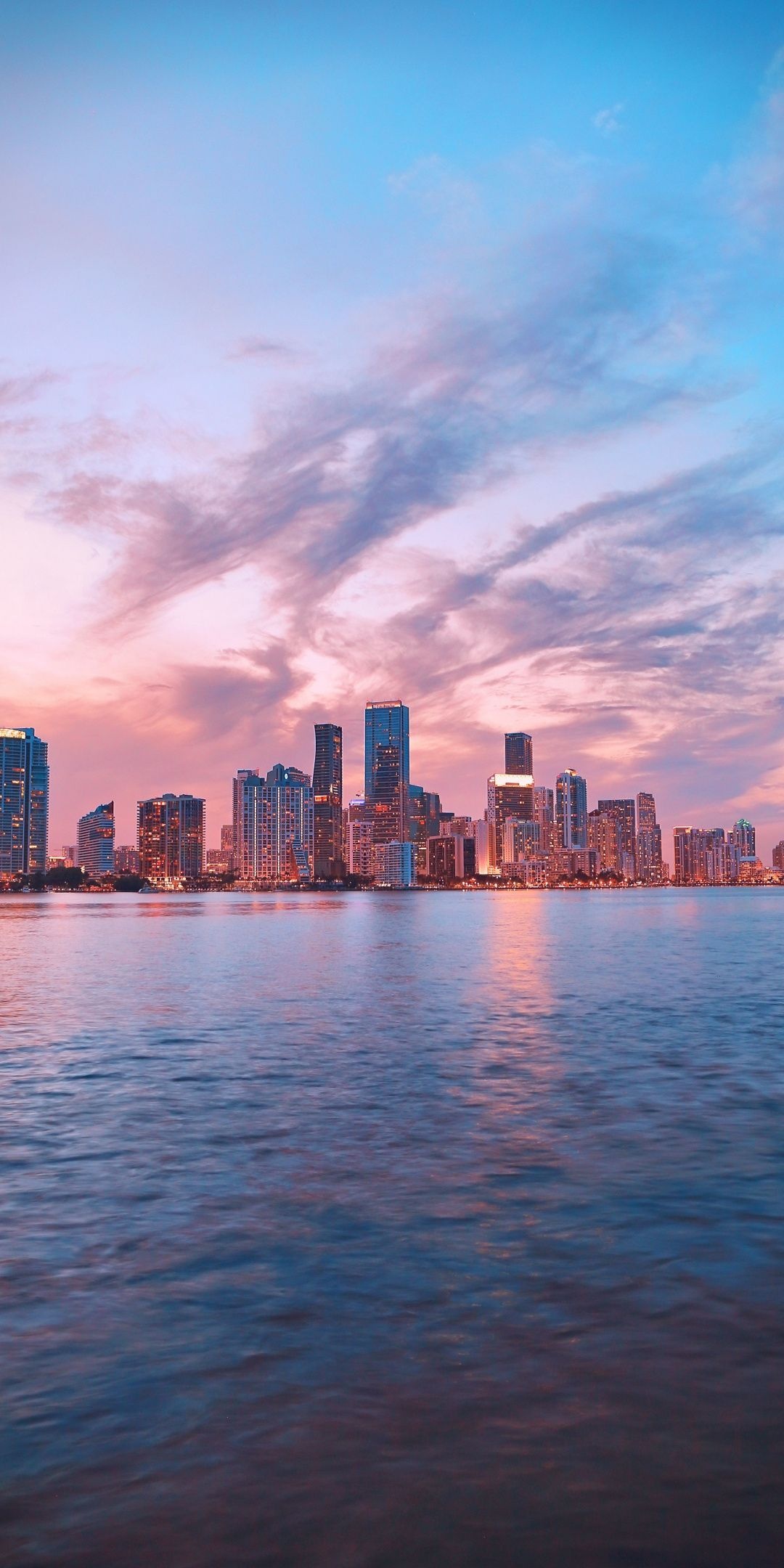 Miami skyline, Rickenbacker Causeway, Vibrant nightlife, City at night, 1080x2160 HD Phone