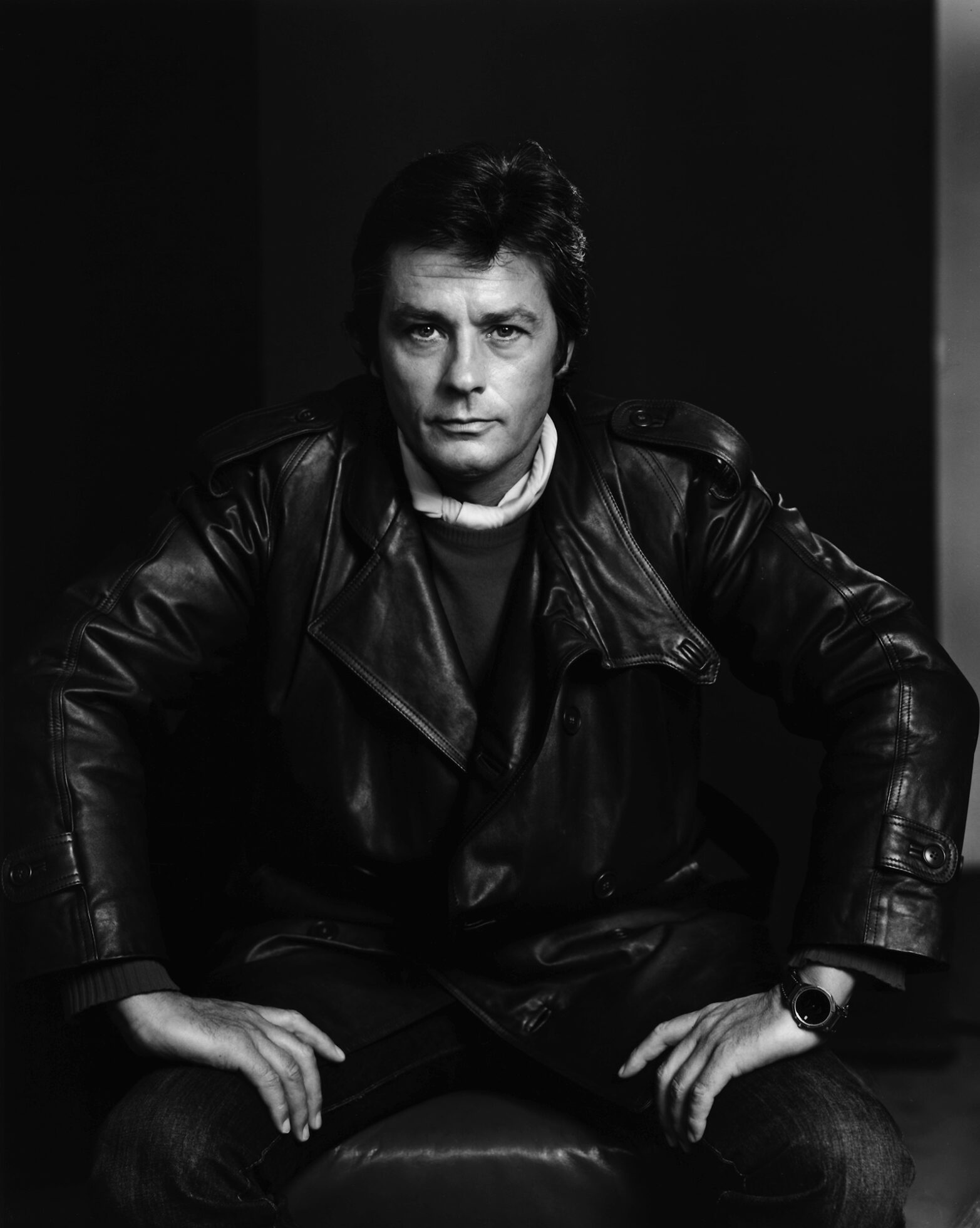 Alain Delon, Intense portrait, Yousuf Karsh, Captivating gaze, 1570x1960 HD Phone