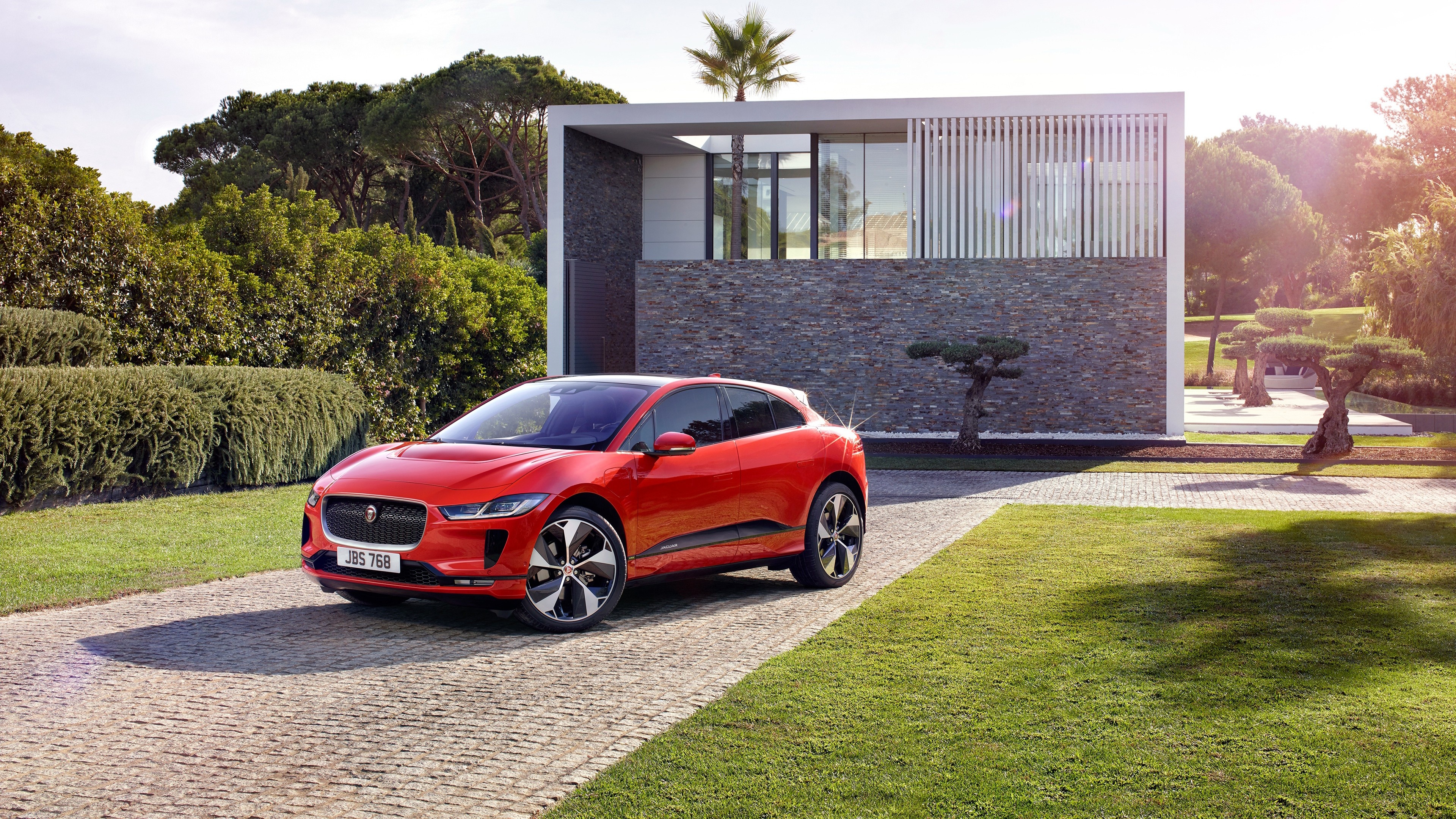 Jaguar I-PACE, Jaguar power, Red car beauty, I-PACE SVR, 3840x2160 4K Desktop