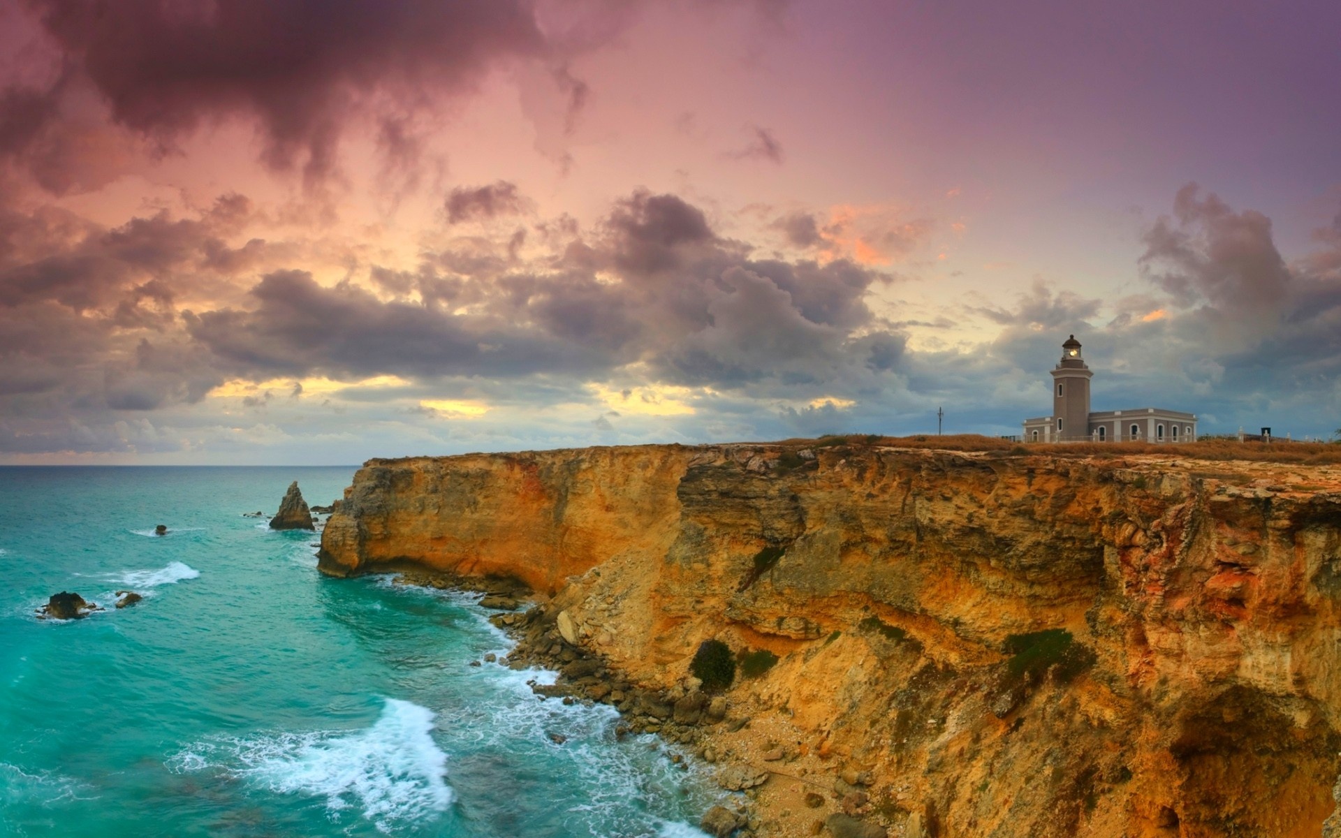 Lighthouse cliff, Puerto Rico island, Caribbean nature, Breathtaking landscape, 1920x1200 HD Desktop