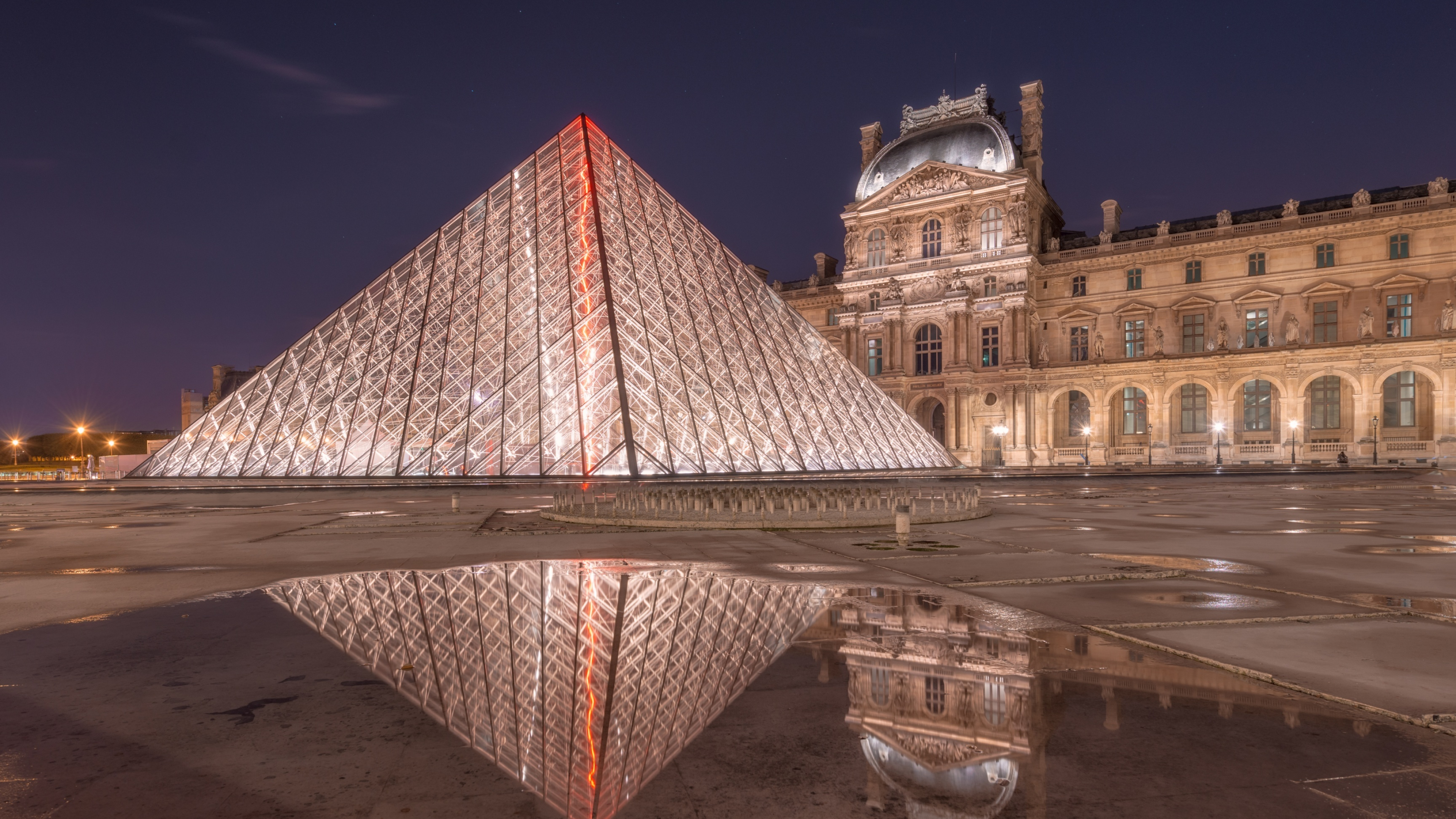 Immersive visual experience, Widescreen delight, Breathtaking Louvre view, High-resolution image, 3840x2160 4K Desktop