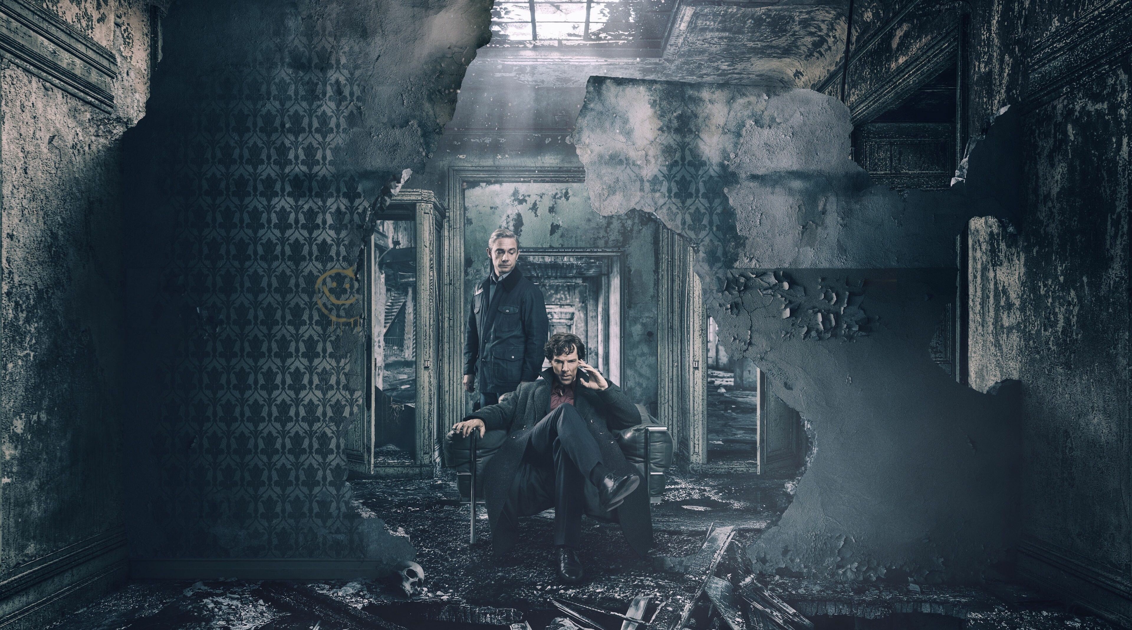Sherlock (TV Series): Season 4, Created by Steven Moffat and Mark Gatiss. 3840x2140 HD Background.