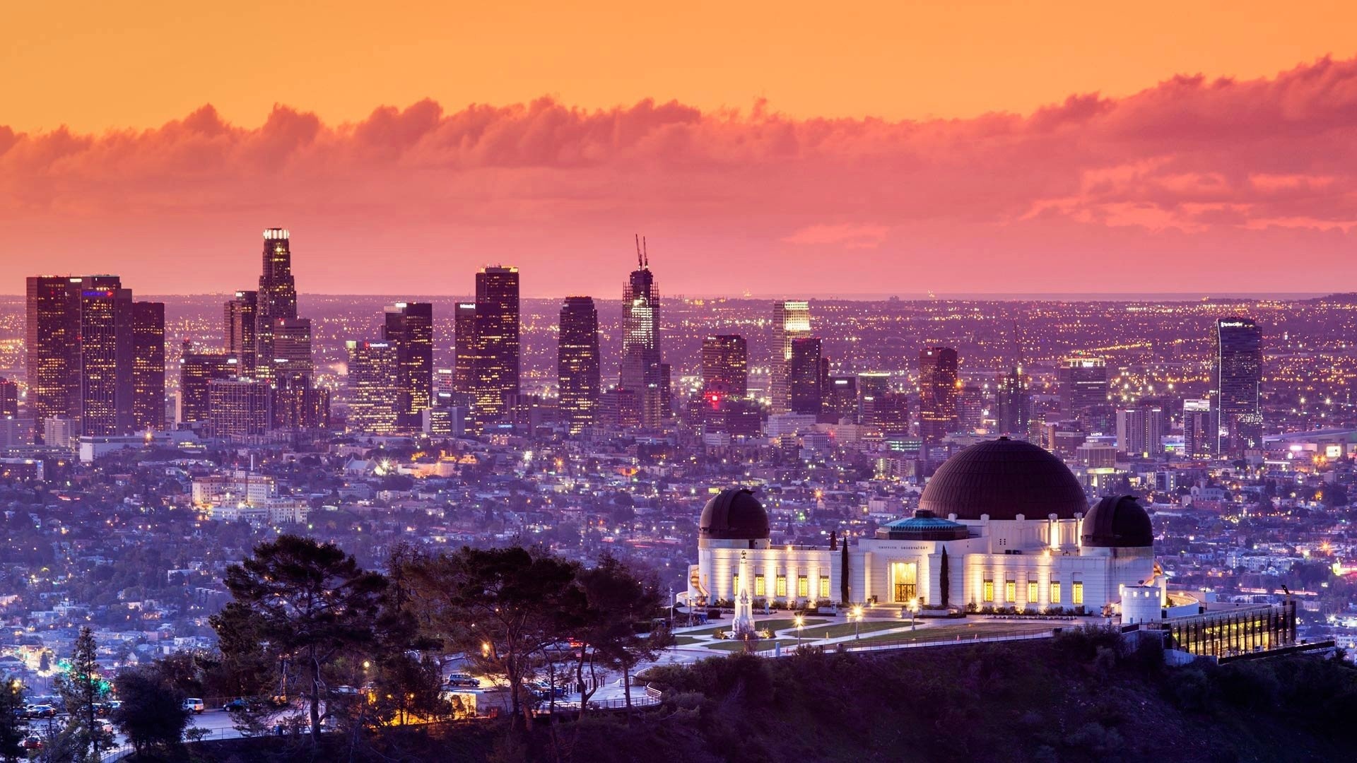 Los Angeles: Griffith Observatory, Cityscape. 1920x1080 Full HD Wallpaper.
