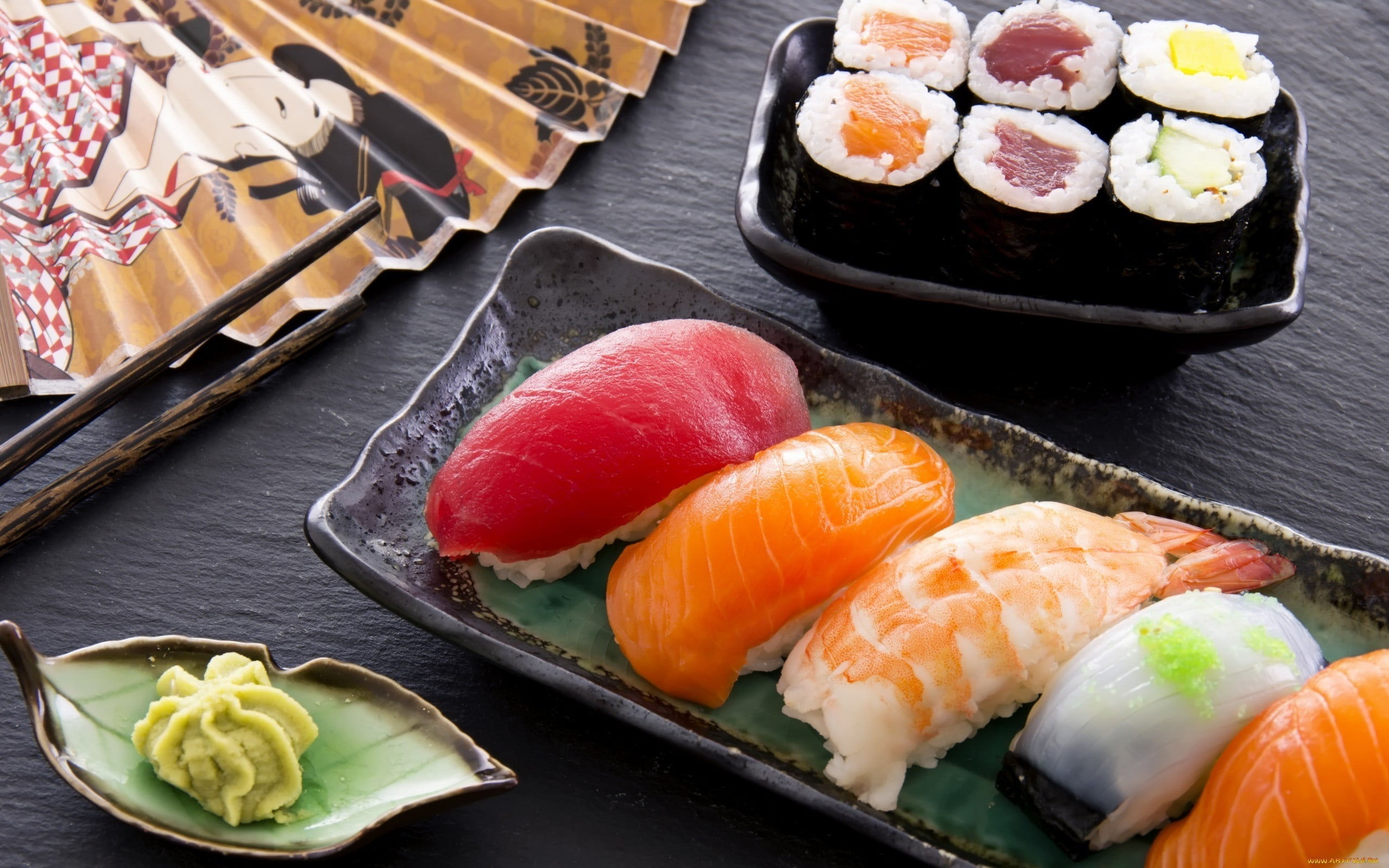 Sushi platter, Hand fan, Wasabi, HD wallpaper, 2560x1600 HD Desktop