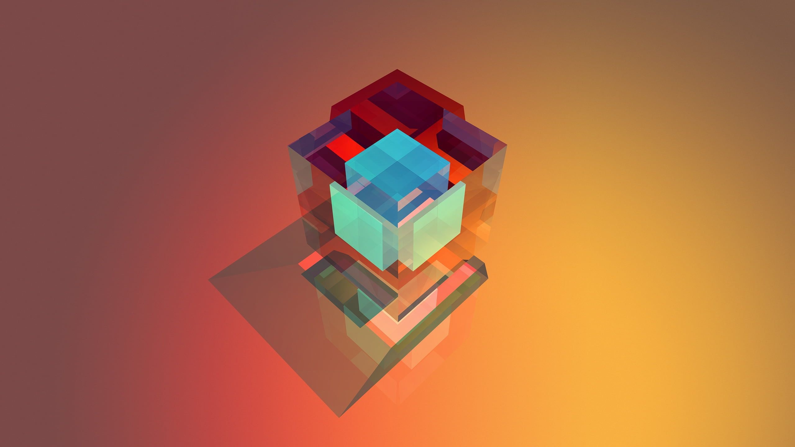 Multicolored Cube, Colorful geometry, Abstract composition, Vivid hues, Playful design, 2560x1440 HD Desktop