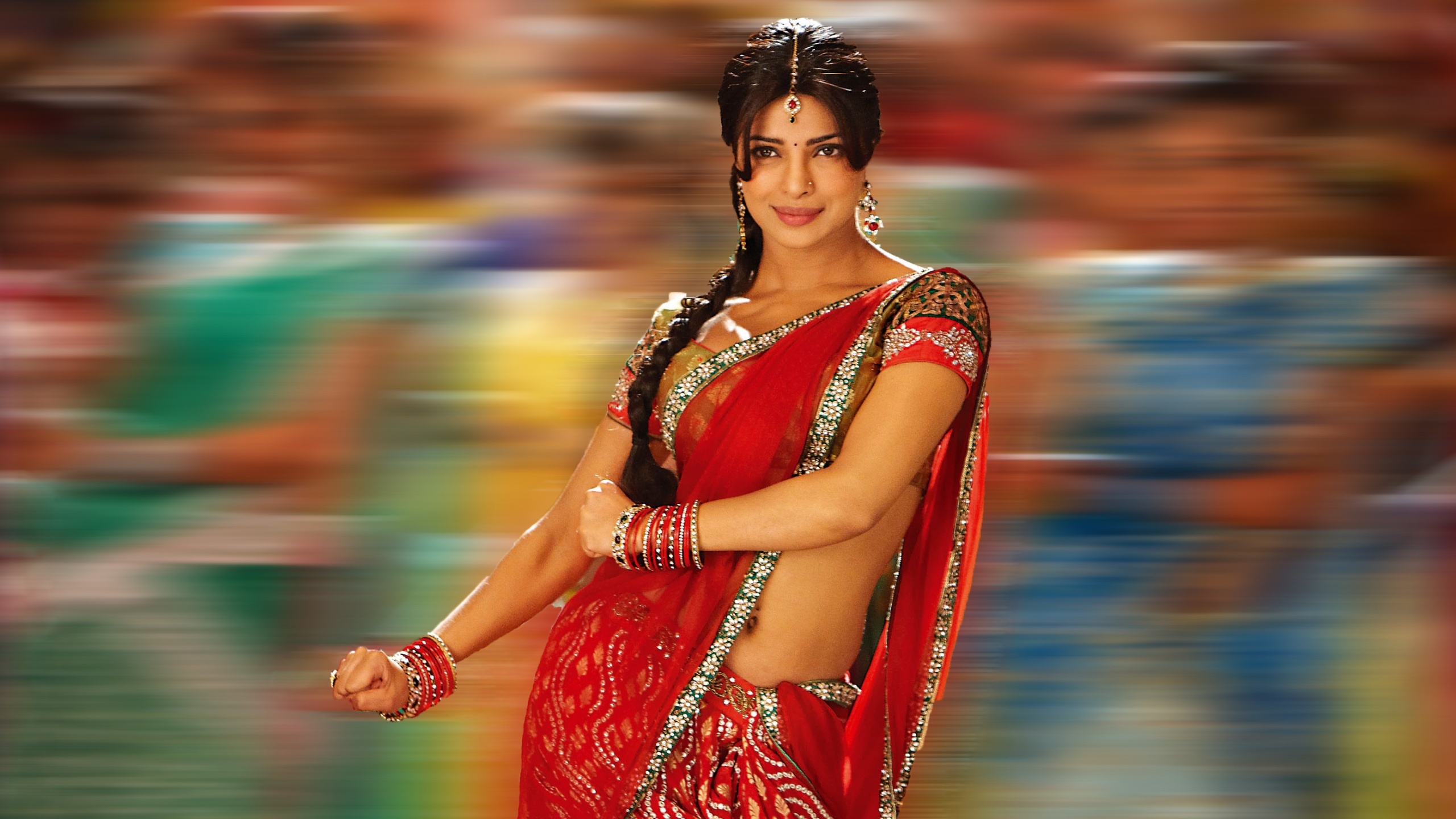 Priyanka Chopra, Miss World, Indian beauty, Saree wallpaper, 2560x1440 HD Desktop