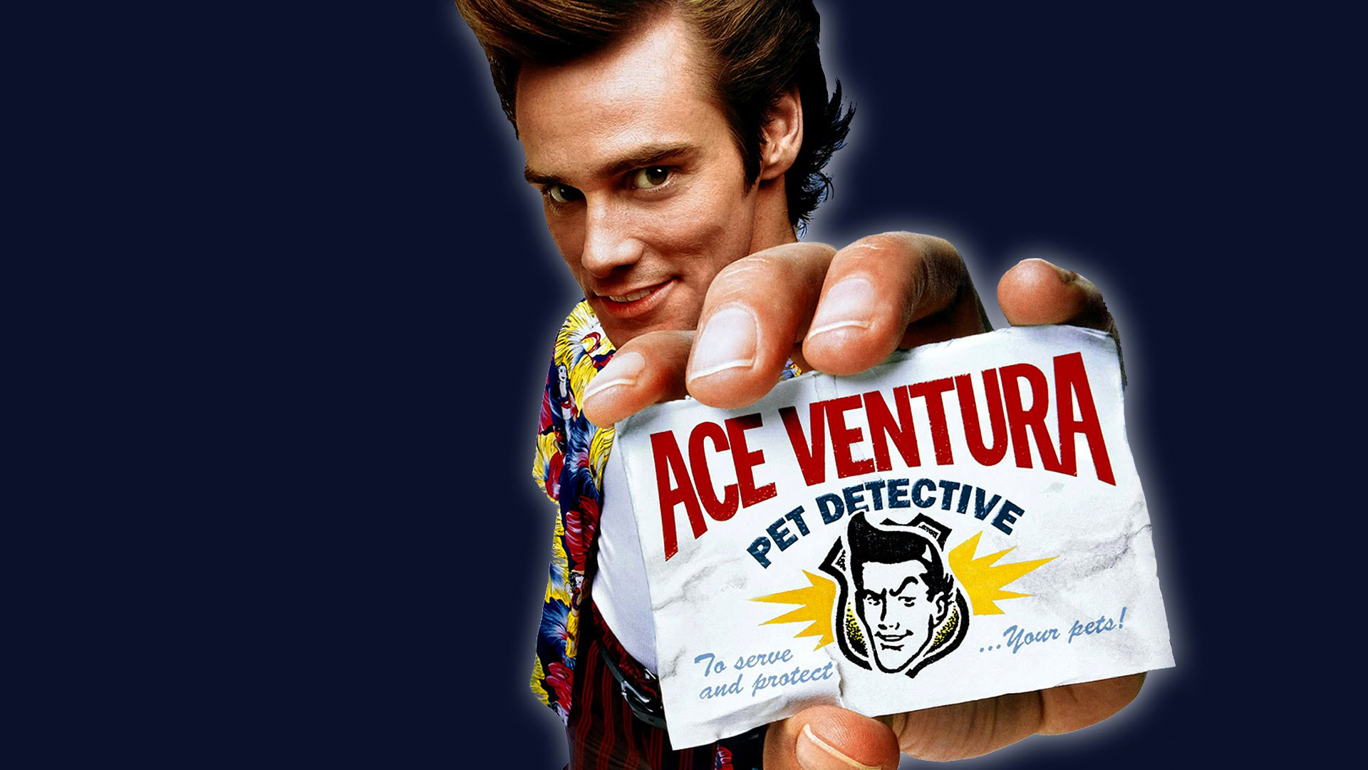 Ace Ventura: A detective who specializes in recovering lost pets, hired to find the Miami Dolphins' mascot. 1920x1080 Full HD Wallpaper.