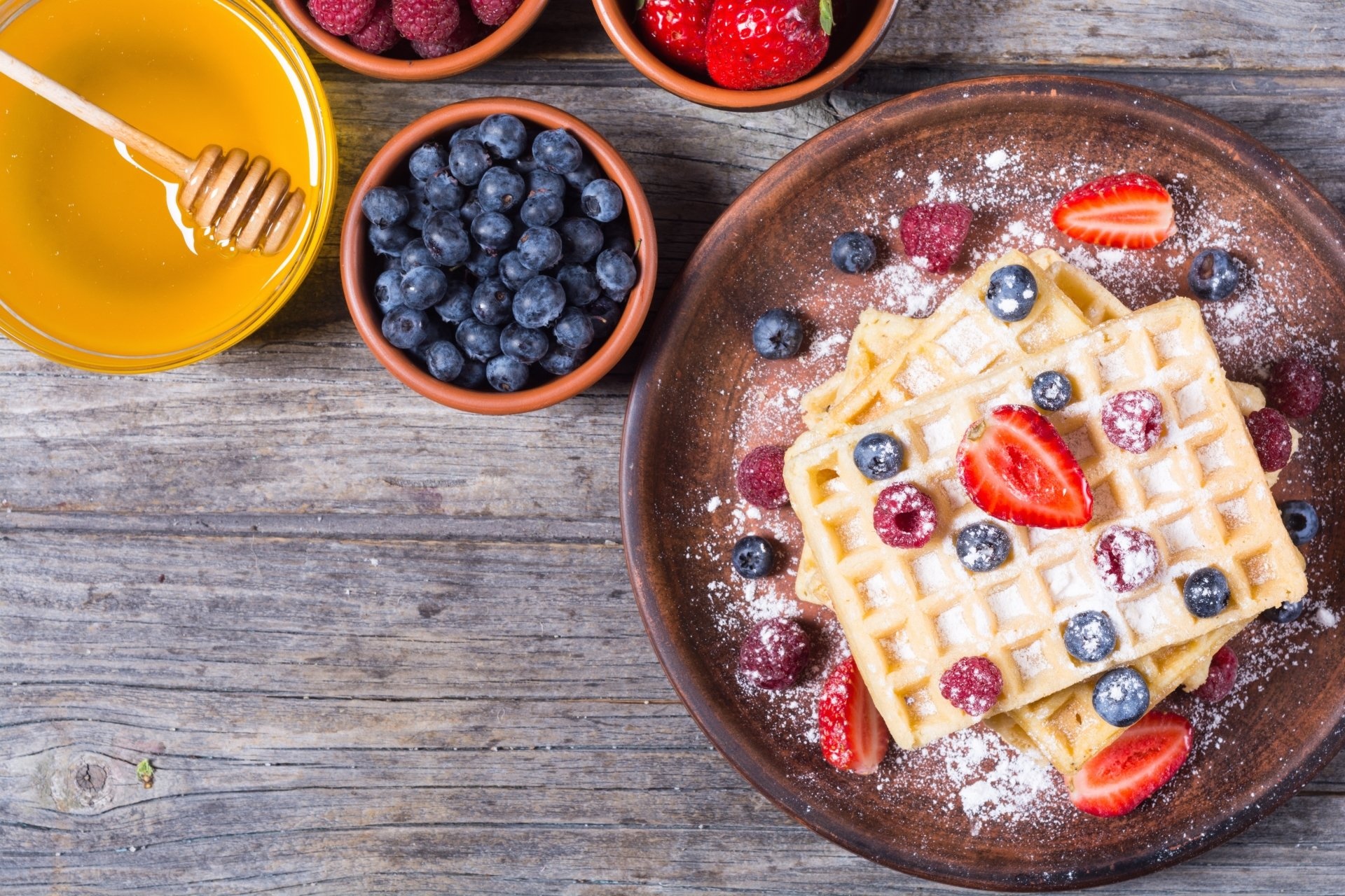 Waffle: Traditionally served at breakfast, can also work well as a snack or dessert. 1920x1280 HD Background.