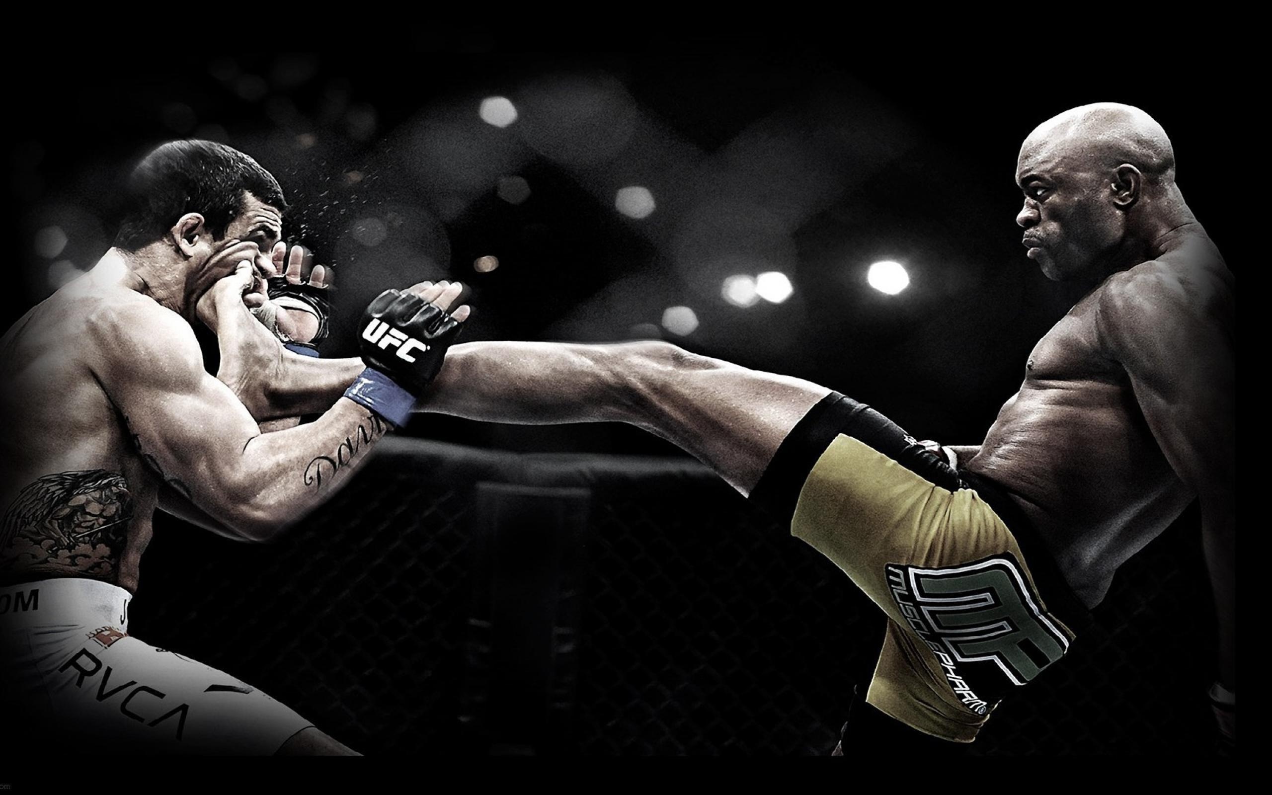 Mixed Martial Arts: Kickboxing element of MMA, Combat sports and competitive discipline. 2560x1600 HD Background.