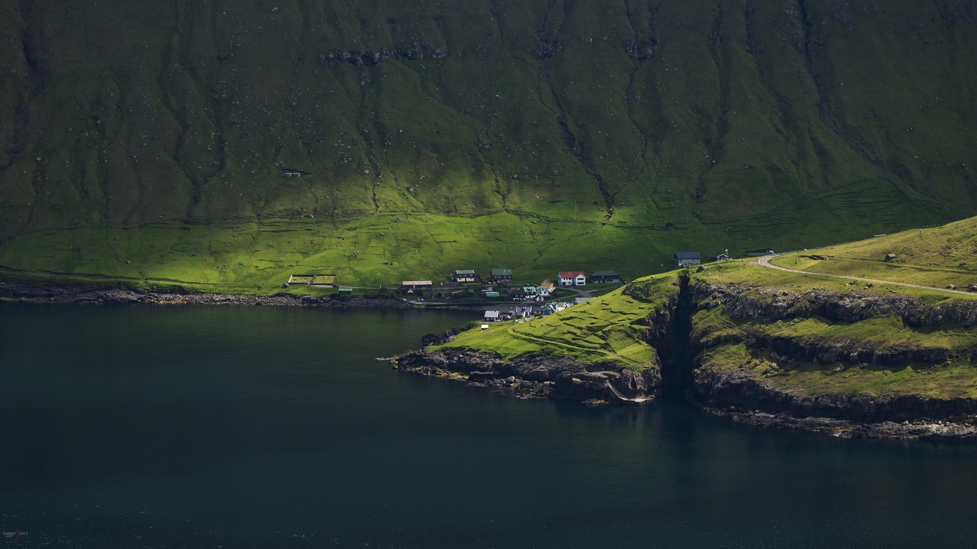 Faroe Islands, Shoreline beauty, Majestic mountains, Tranquil waters, 1920x1080 Full HD Desktop