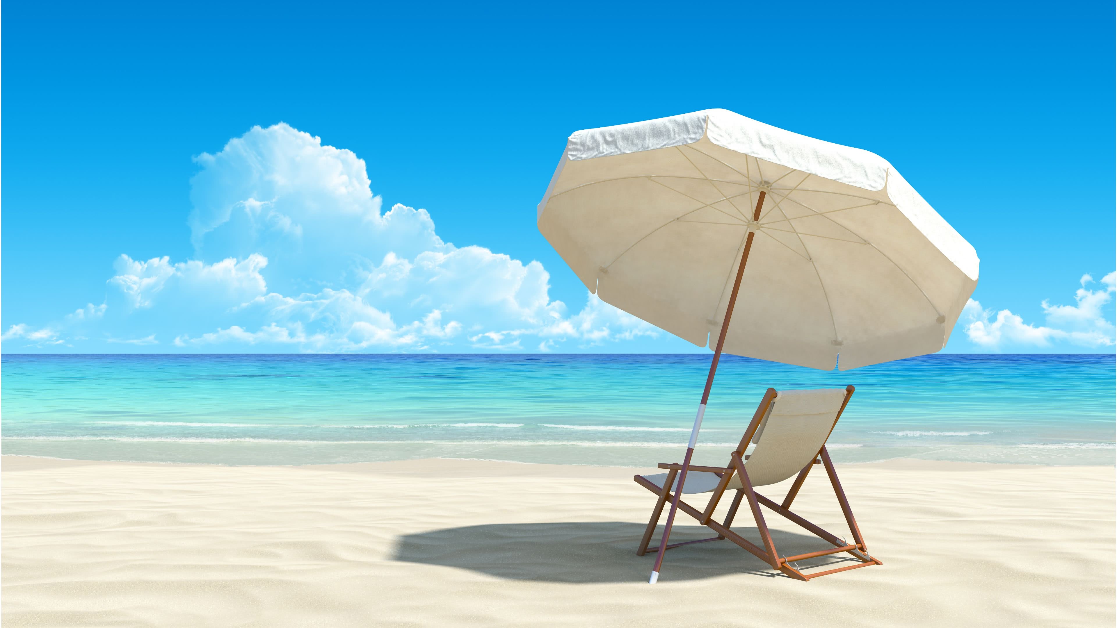 Beach chair and umbrella, Tropical paradise, Seaside escape, Coastal serenade, 3840x2160 4K Desktop