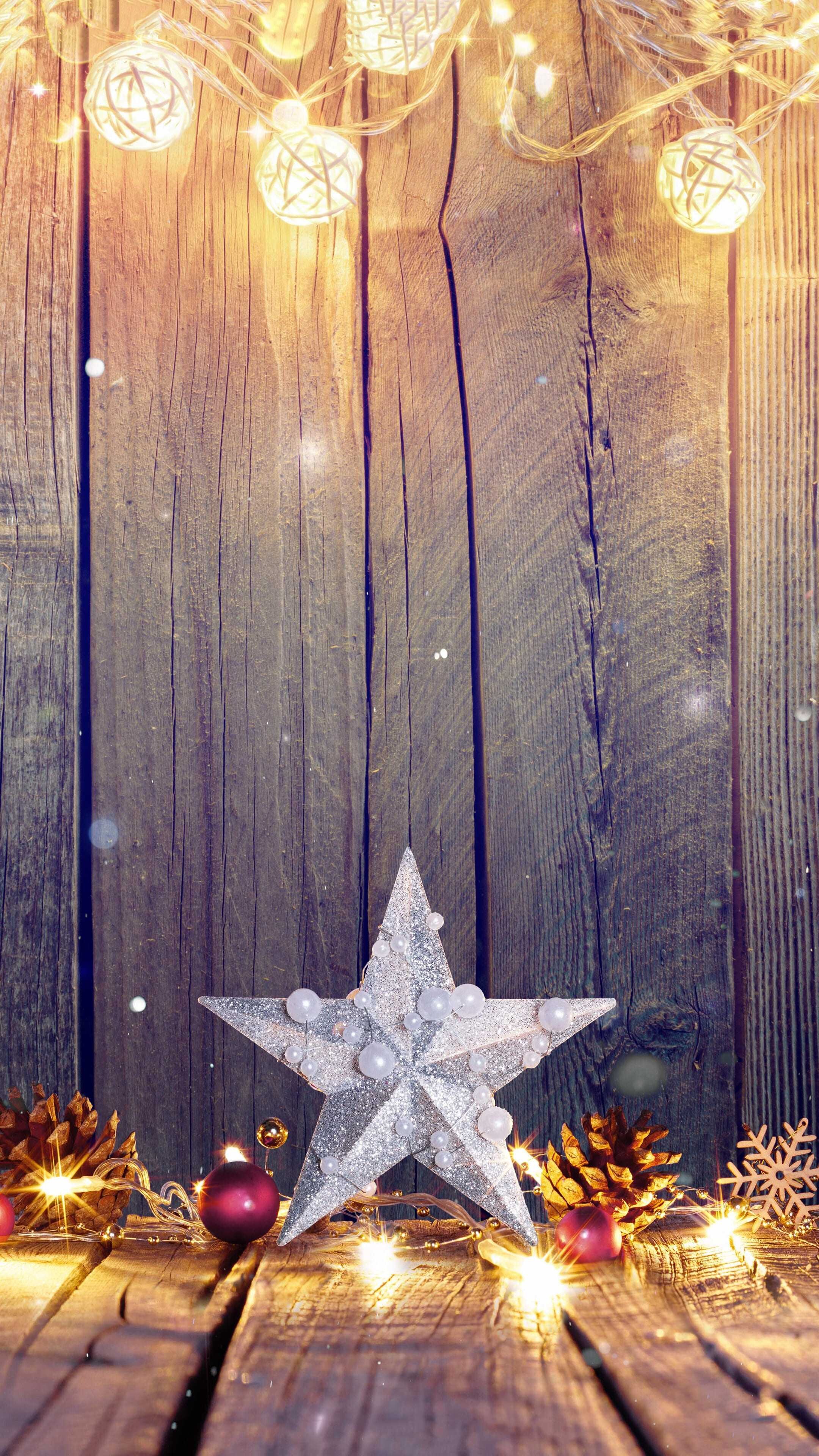 Gold Lights: Christmas star lights, Outdoor decoration, Pine-cone, Holiday ornament. 2160x3840 4K Background.
