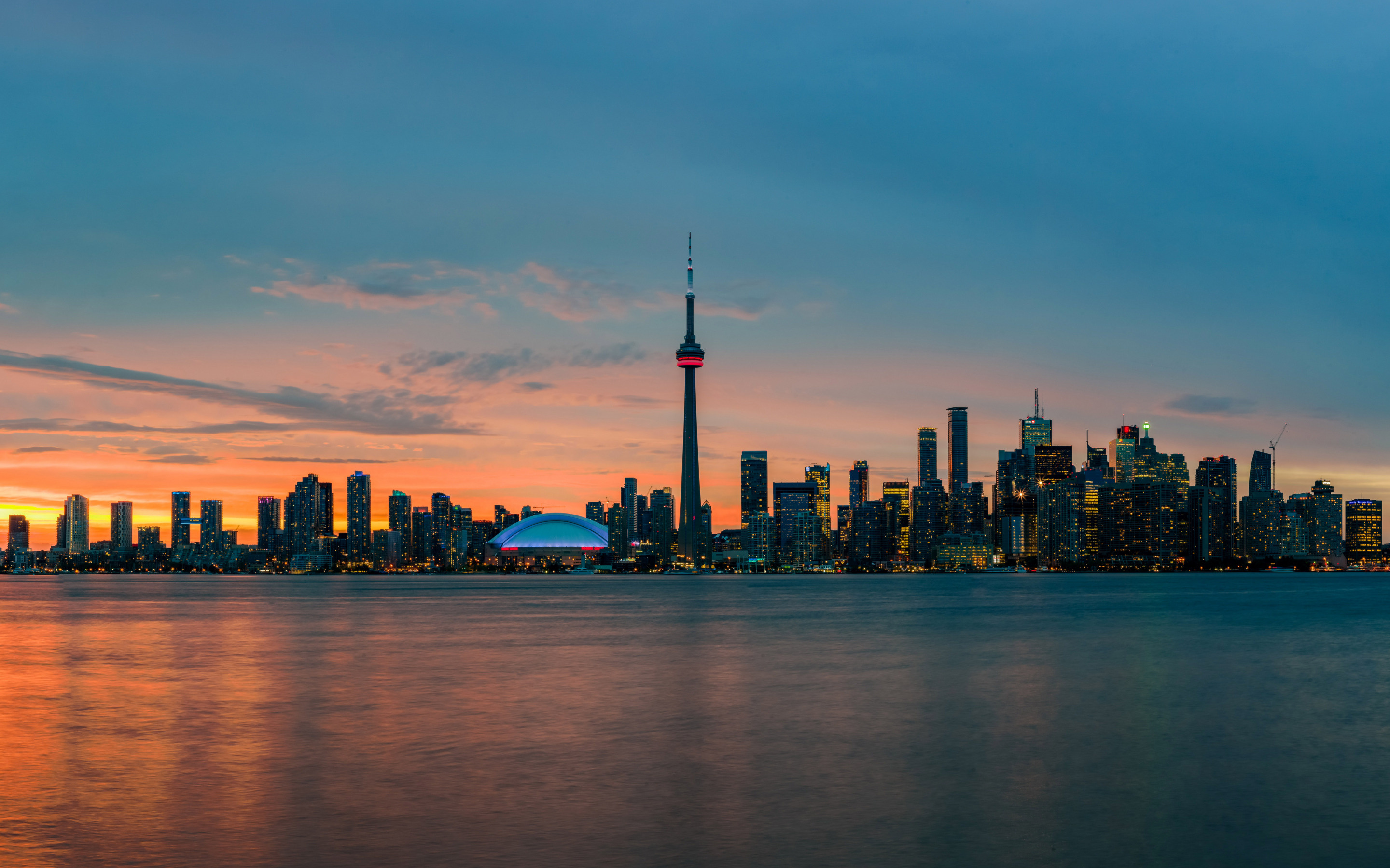 Toronto skyline, CN Tower, Edmonton sunset, Skyscrapers, 2880x1800 HD Desktop
