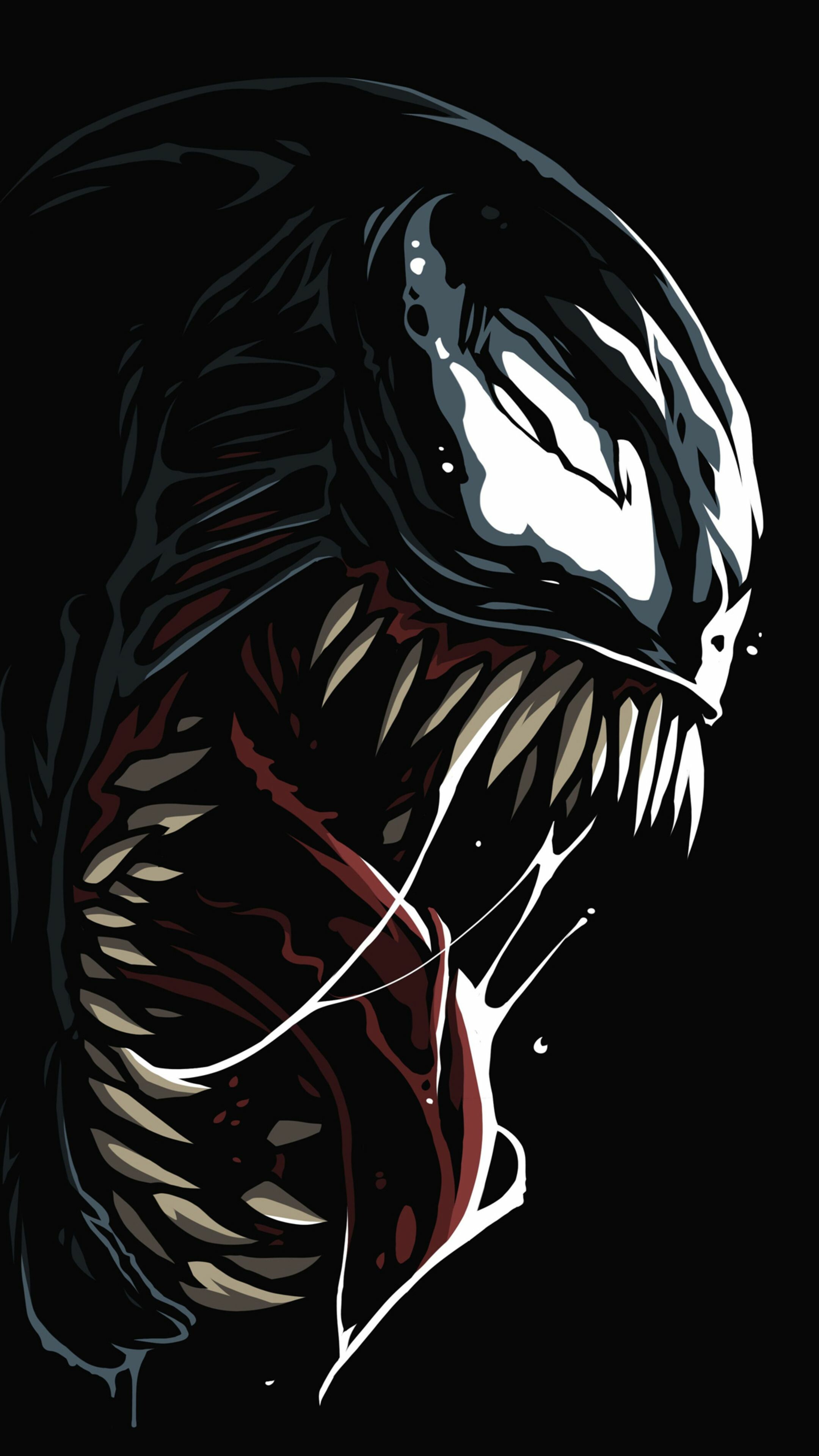 Venom: The character is a sentient alien symbiote with an amorphous, liquid-like form. 2160x3840 4K Wallpaper.