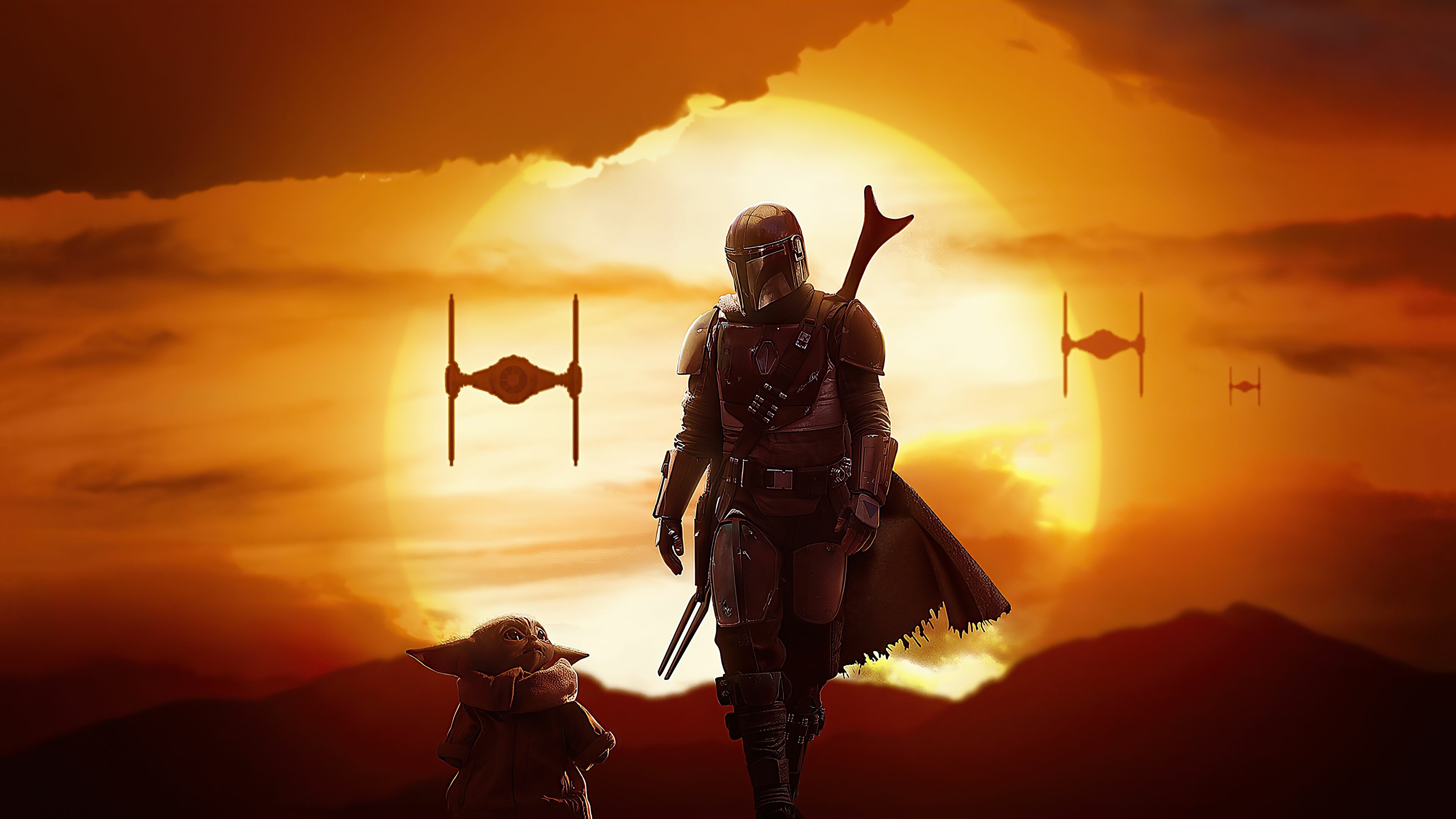 The Mandalorian: While looking to reunite Grogu with his kind, they are pursued by Moff Gideon, who wants to use Grogu's connection to the Force. 3840x2160 4K Background.