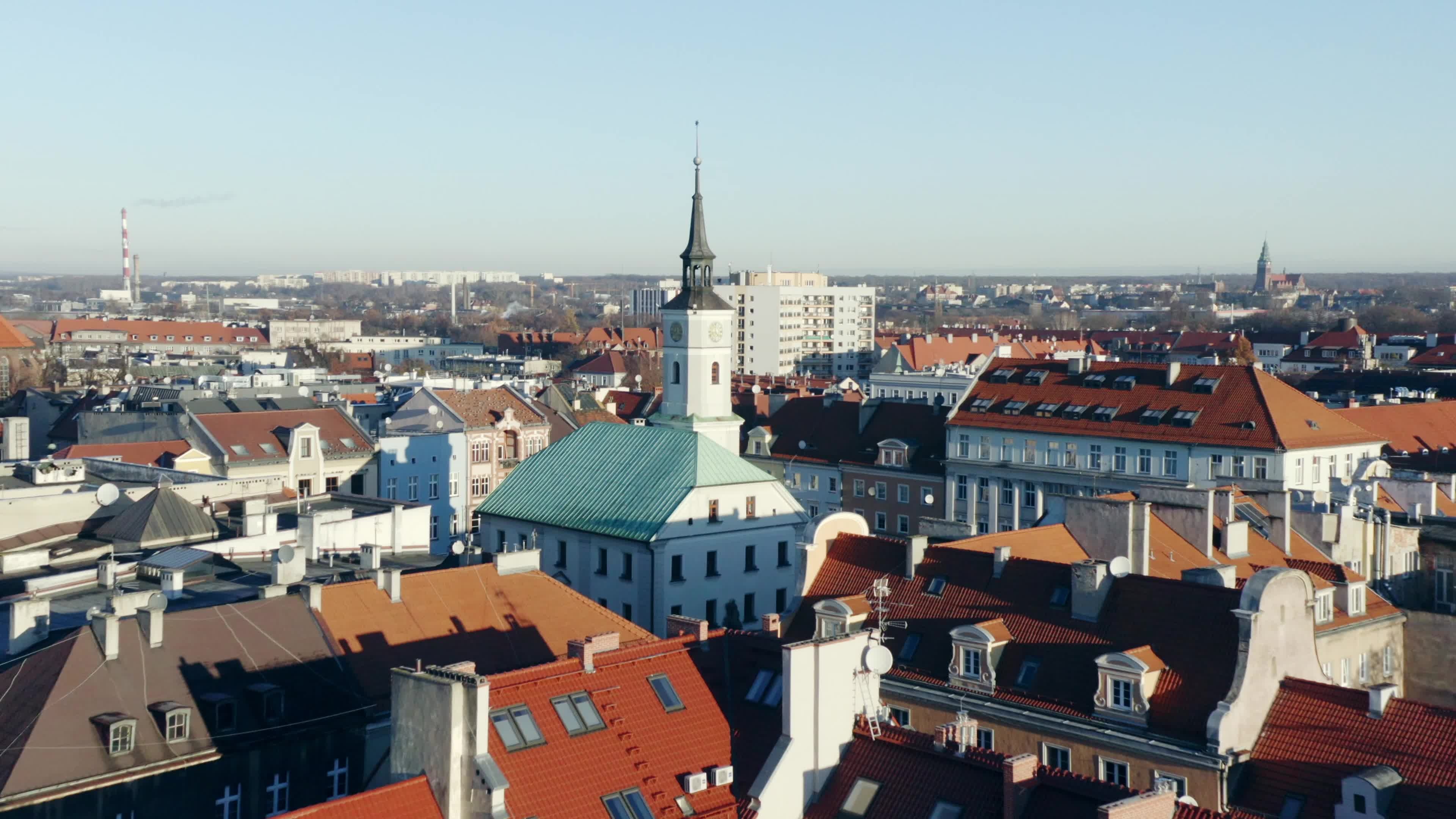 Town: Gliwice City Hall and Old-Town, Upper Silesia, Southern Poland. 3840x2160 4K Background.