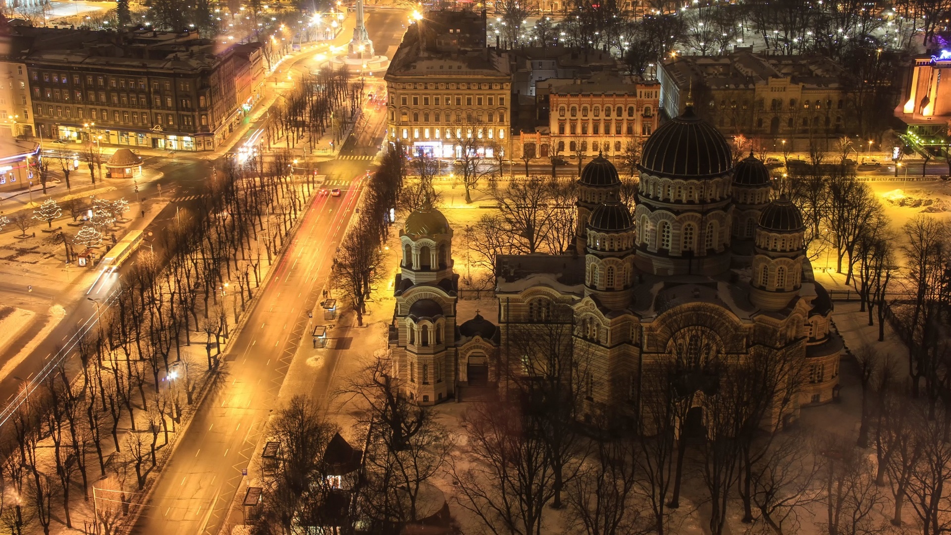Riga, Latvia, City night, Buildings, 1920x1080 Full HD Desktop