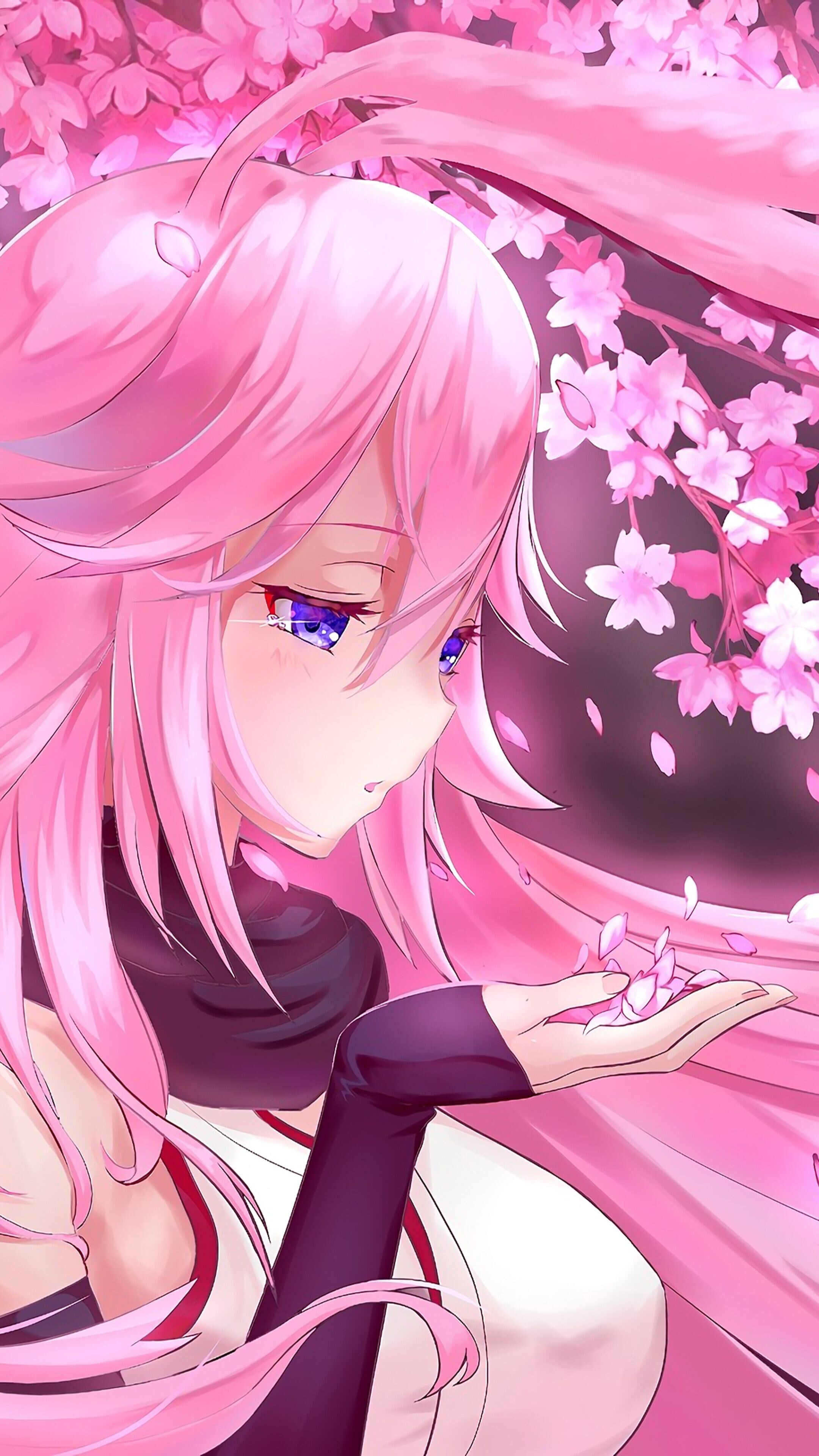 Girly: Sakura Miku Hatsune, The arrival of spring, Pink hair, Tenderness. 2160x3840 4K Background.