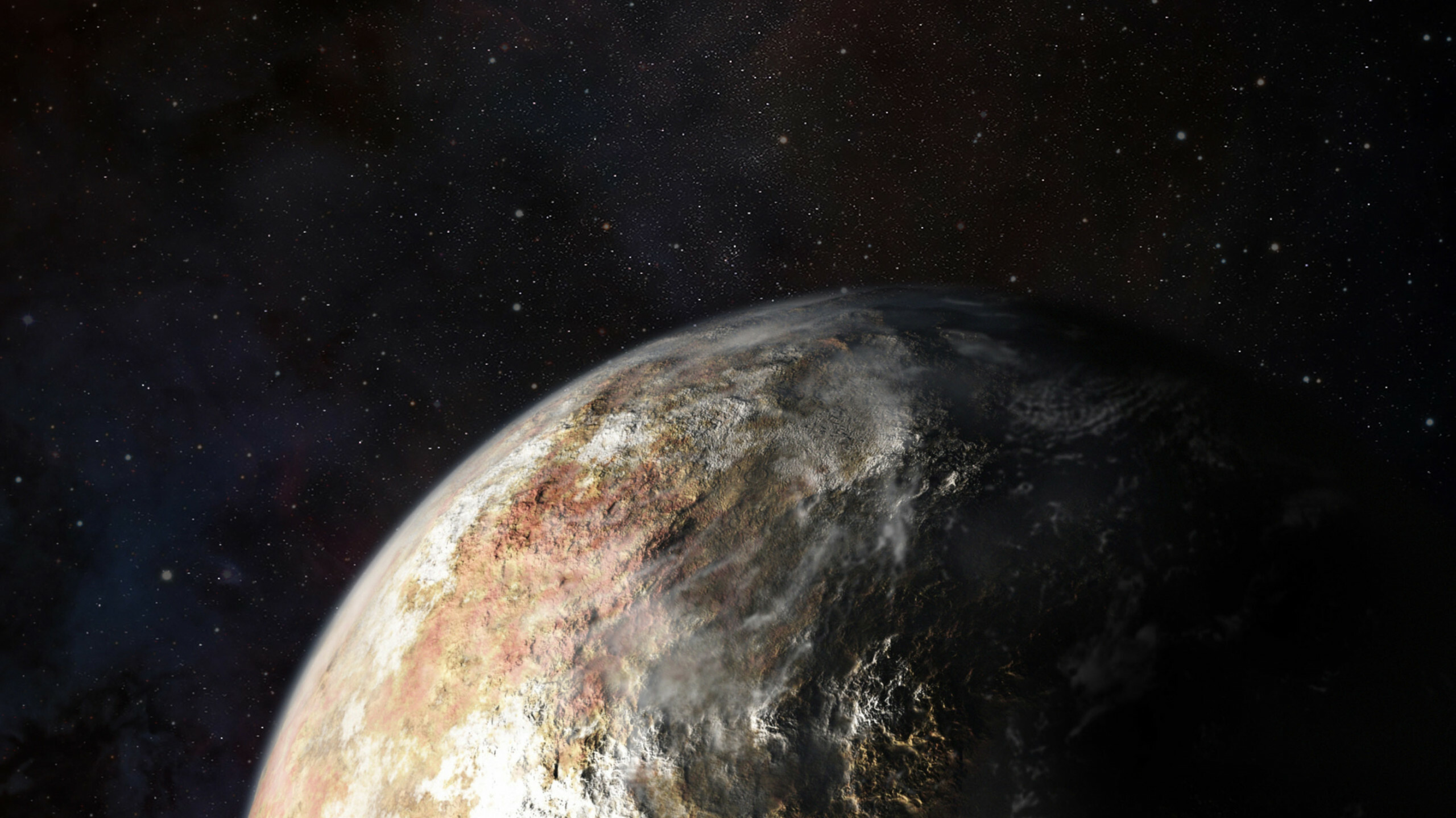 Pluto: The second-closest dwarf planet to the Sun, Constellation, Heliosphere. 2560x1440 HD Background.