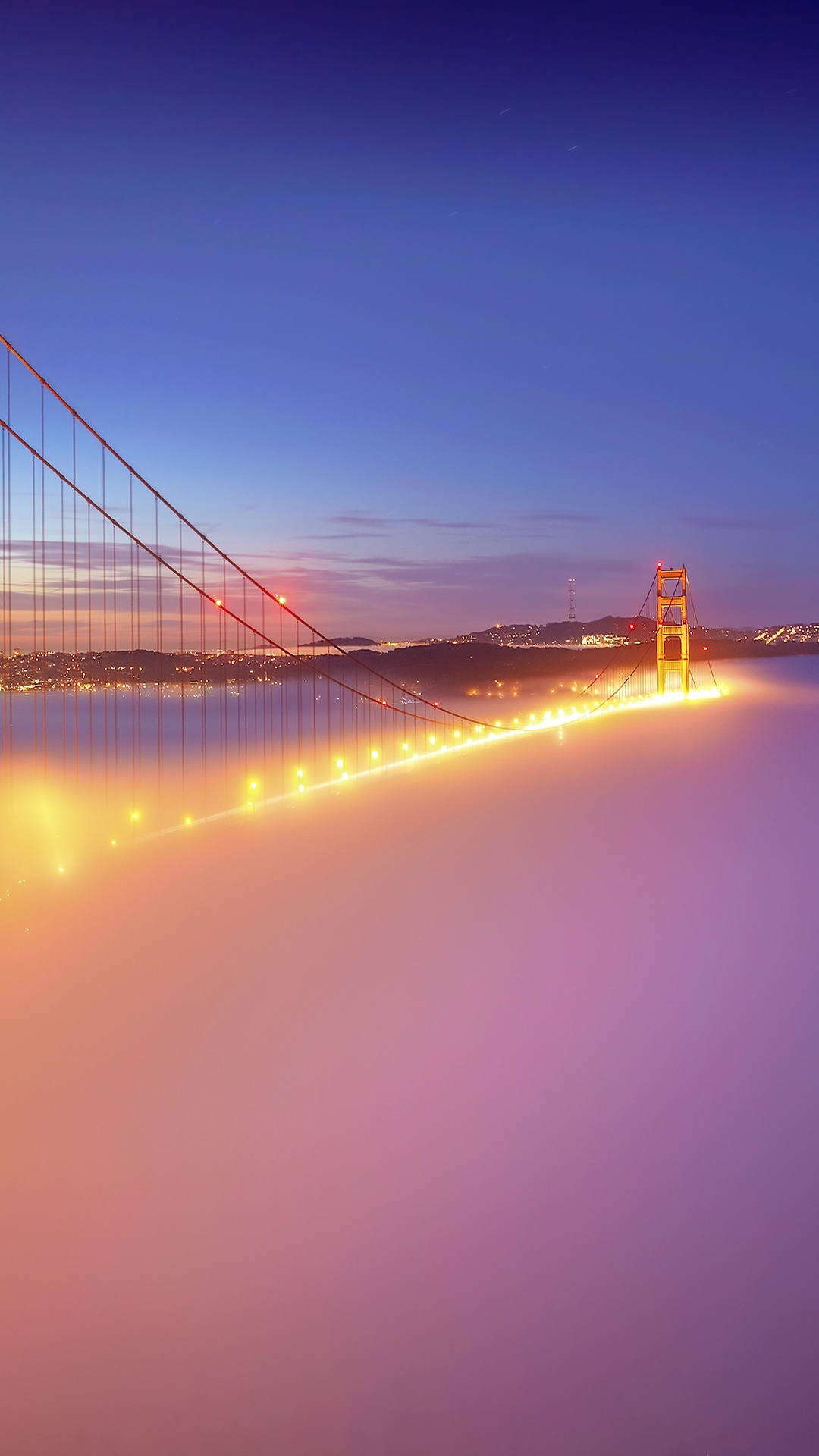 San Francisco: City by the Bay, Karl the Fog, Dusk. 1080x1920 Full HD Wallpaper.