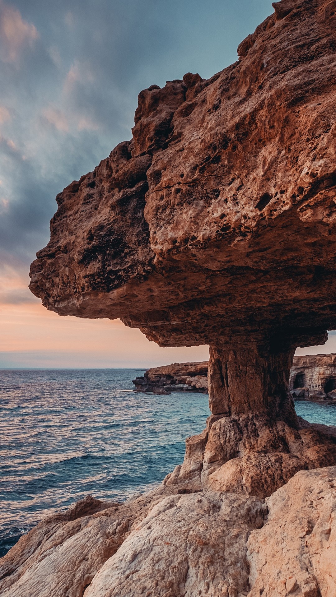 Cape Capo Greco coast, Caves at sunset, Ayia Napa Cyprus, Windows 10 spotlight, 1080x1920 Full HD Handy