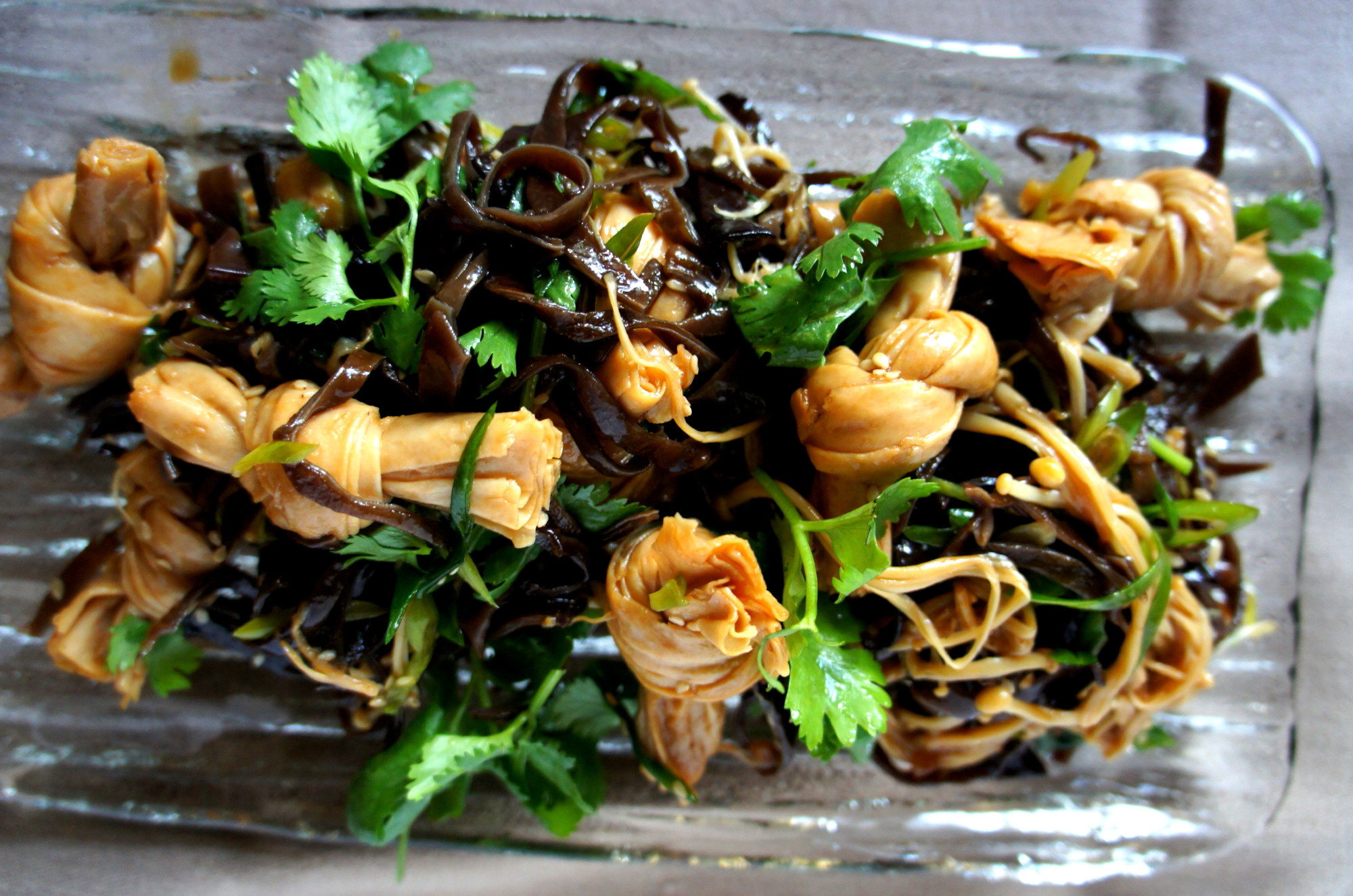 Chilled tofu knots, Enoki mushrooms, Wood Ear fungus, Salad, 2000x1330 HD Desktop