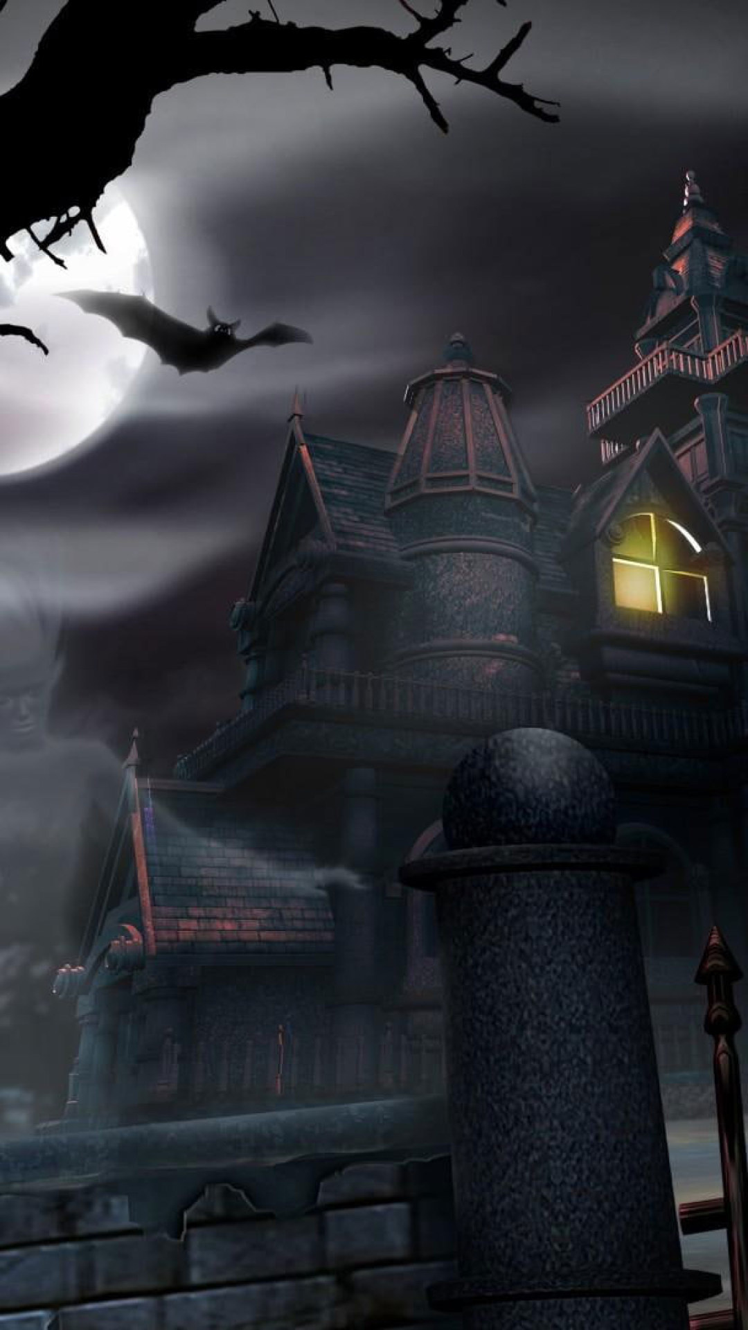 Haunted House, Haunted Halloween, Full moon, Jack wallpaper, 1080x1920 Full HD Phone