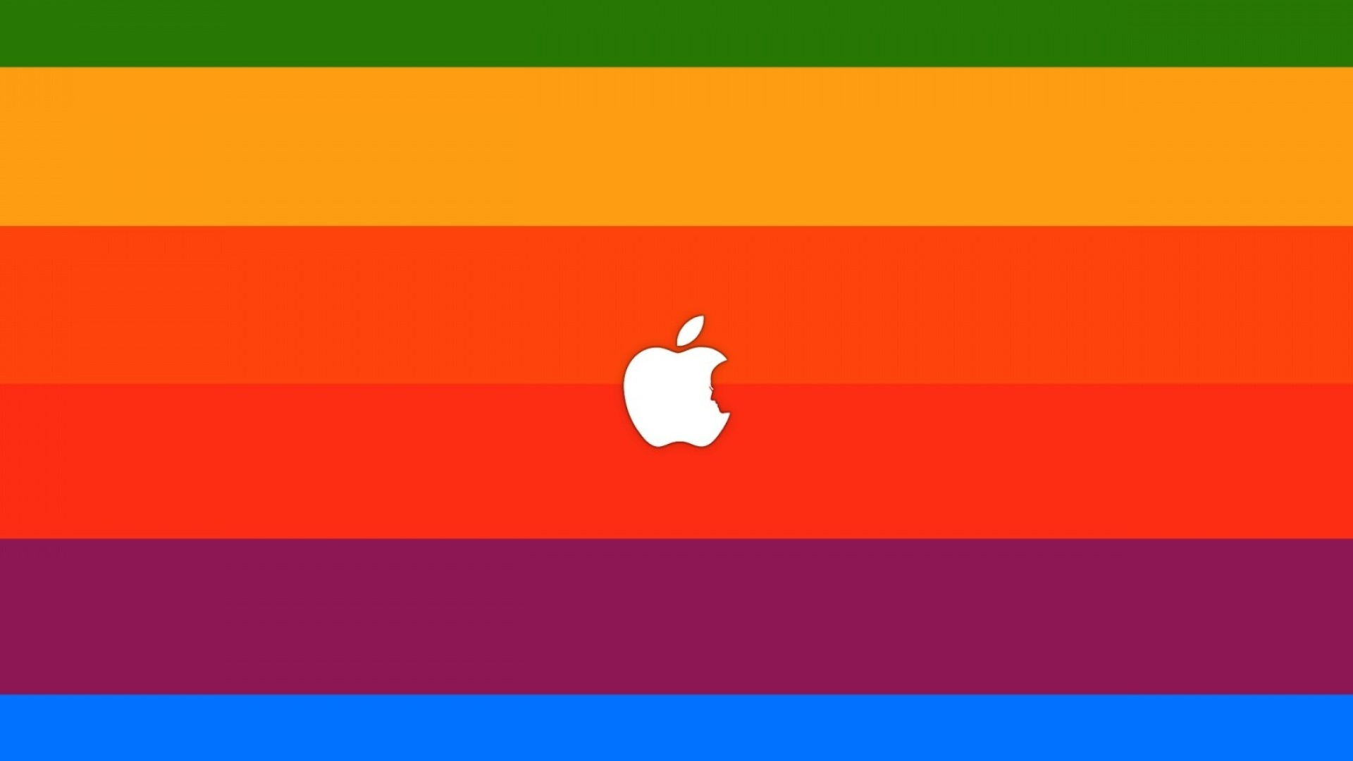Apple Logo: The Rainbow Strip Apple, Designed in 1977 by Rob Janoff. 1920x1080 Full HD Background.
