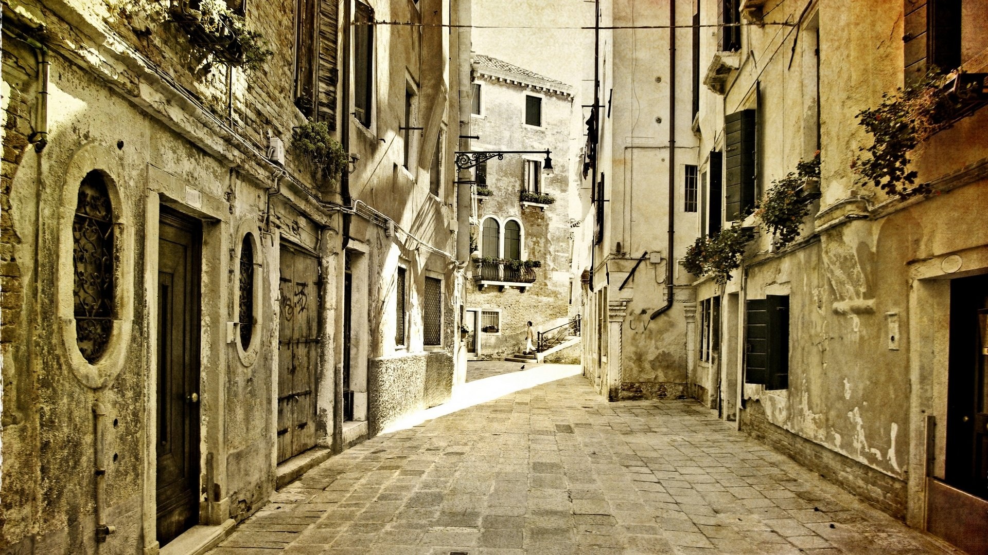 Alley: A street in Venice, The medieval style buildings and a stone road in Italy. 1920x1080 Full HD Background.