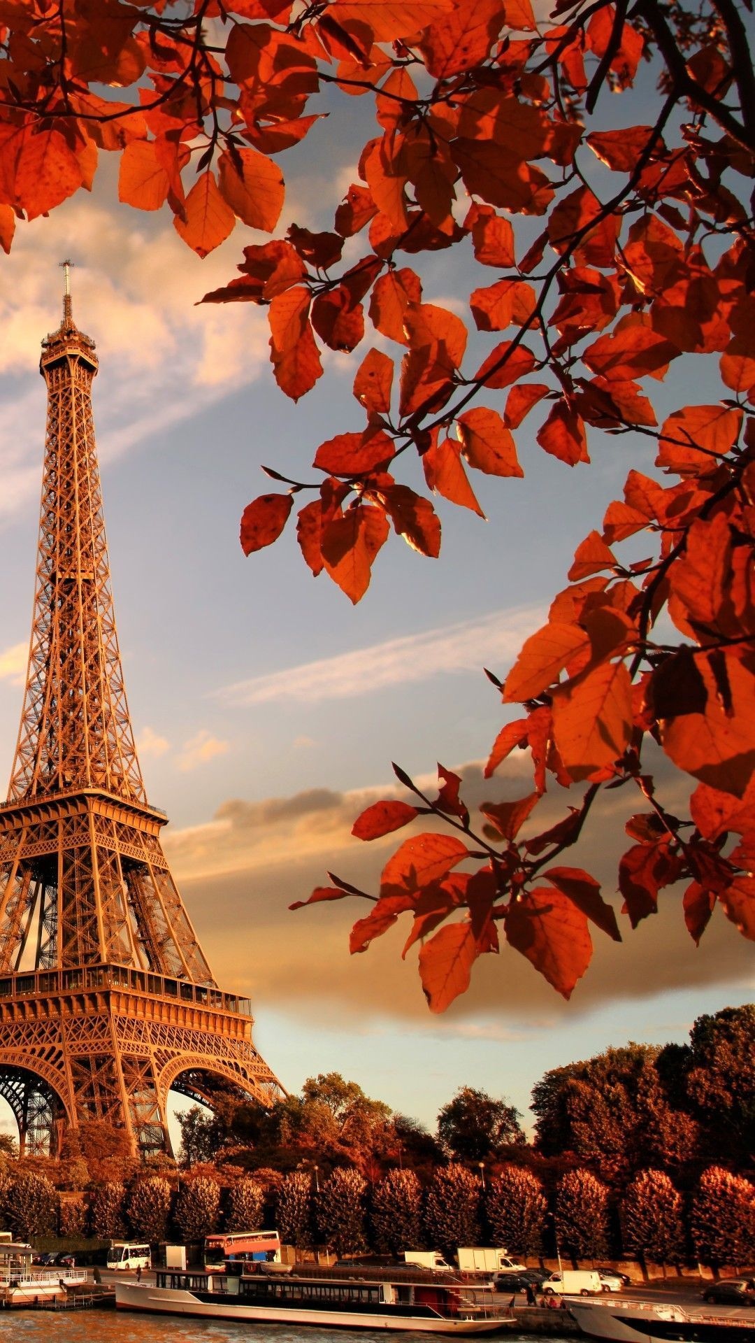 Paris: Eiffel Tower in autumn, France. 1080x1920 Full HD Background.
