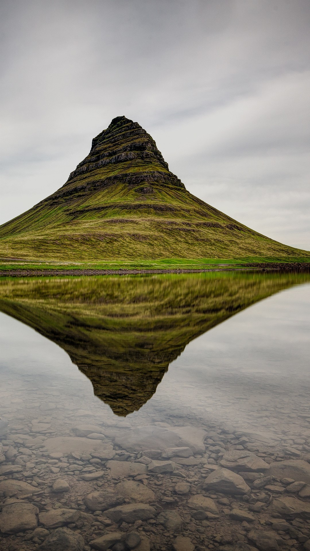 Kirkjufell, Iceland, Reflecting mountain, Serene waters, 1080x1920 Full HD Phone