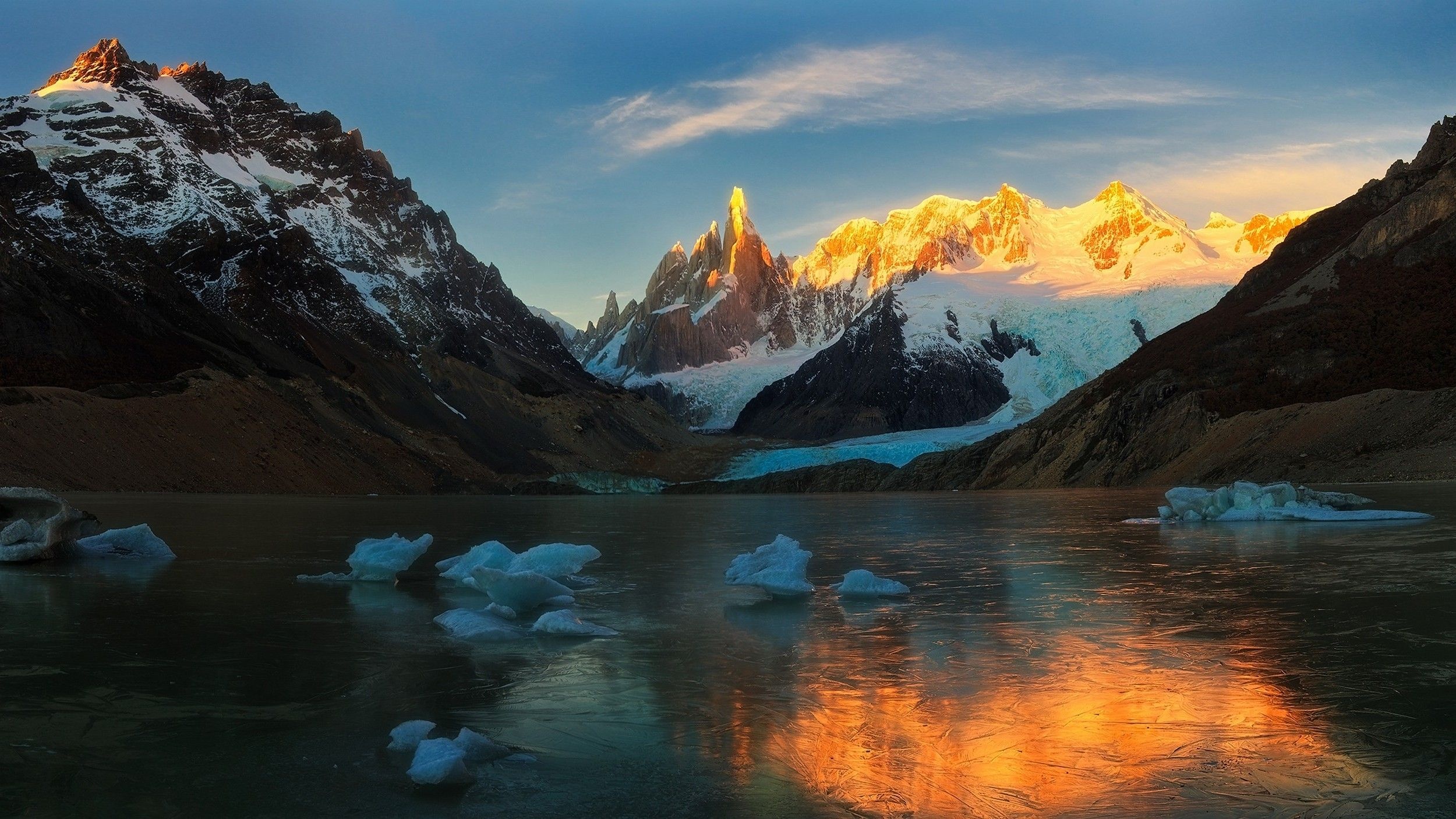 Sunrise, Glaciers, Snow frost, Landscape, 2500x1410 HD Desktop