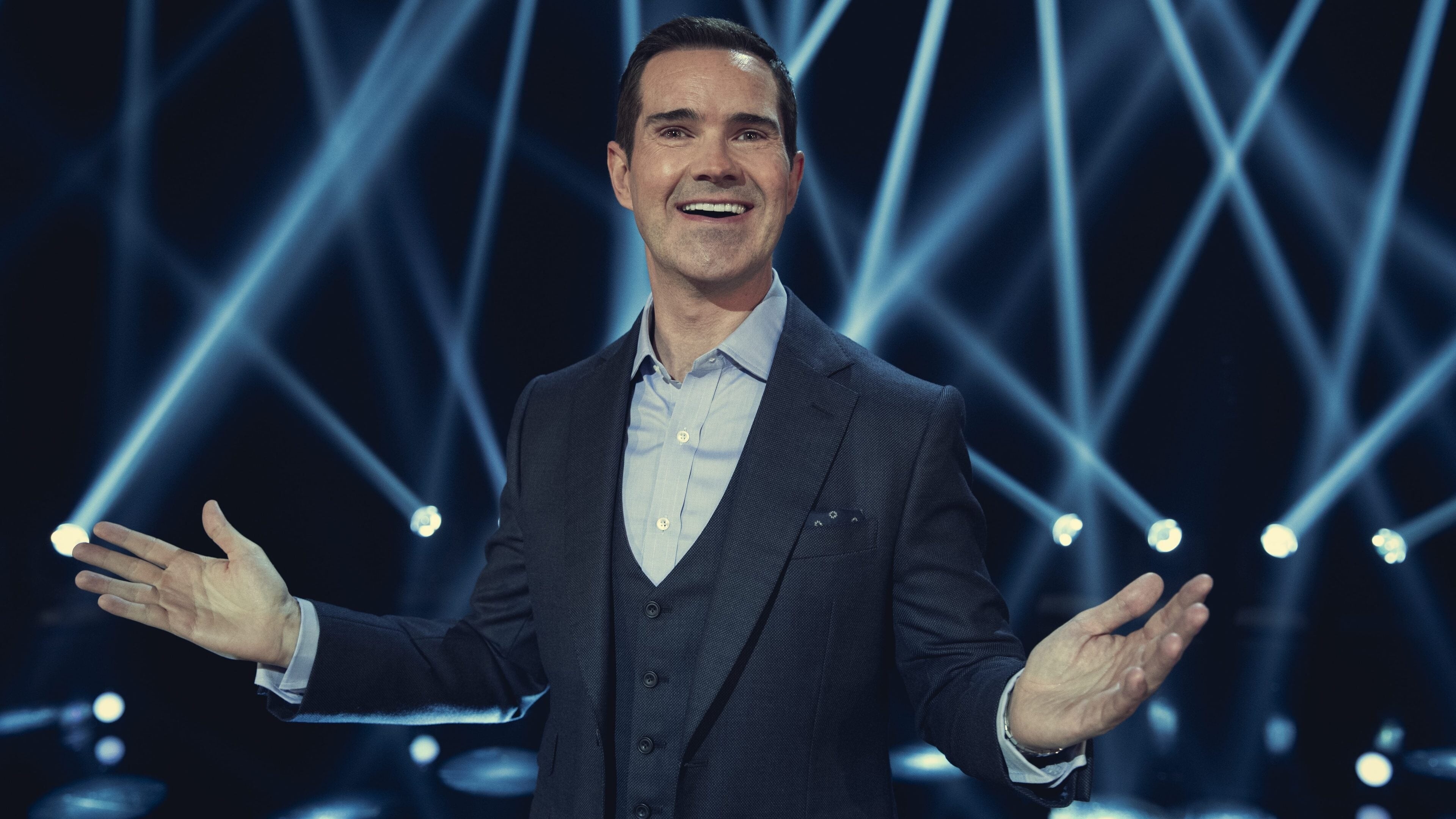 Jimmy Carr: His Dark Material, The show, Netflix, Jimmy's trademark dry, sardonic wit, Stand-up artist. 3840x2160 4K Background.