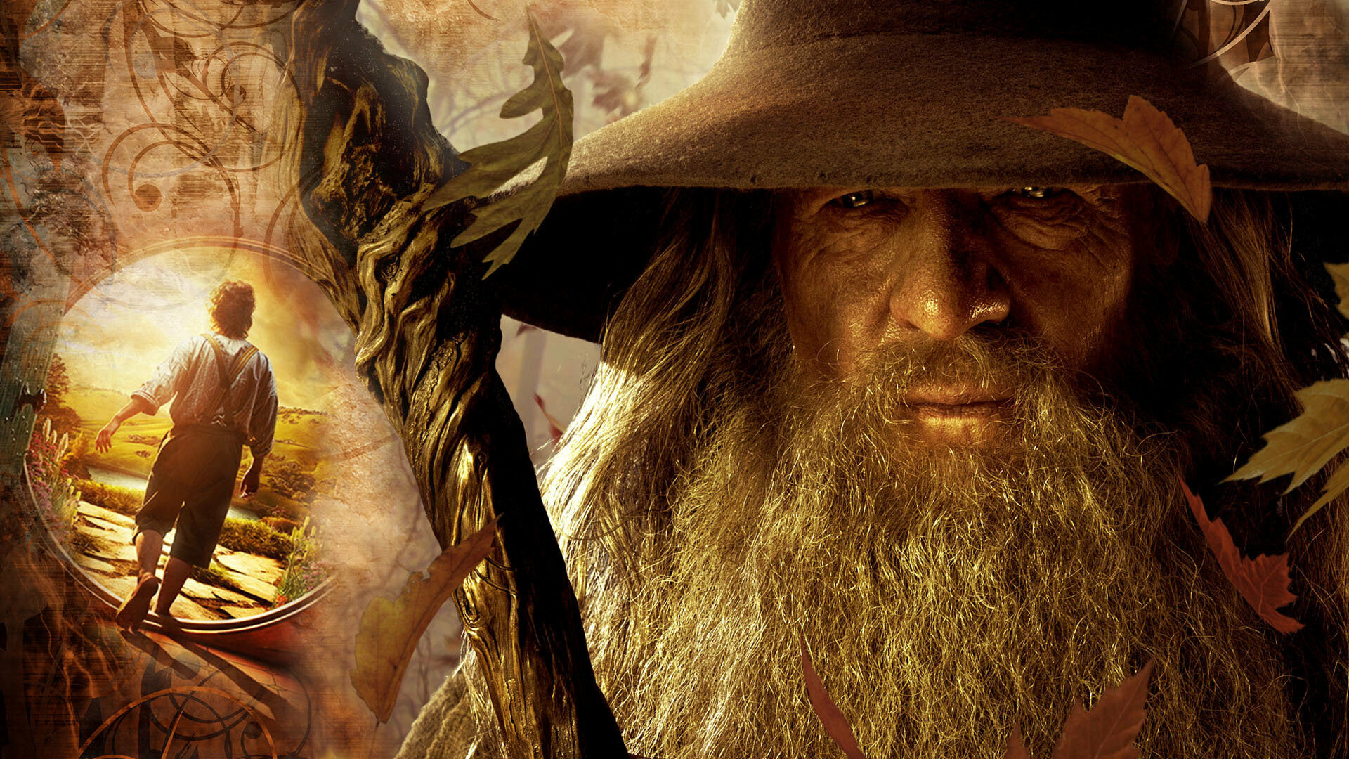 The Hobbit: Gandalf, A wizard and the bearer of one of the Three Rings. 1920x1080 Full HD Background.