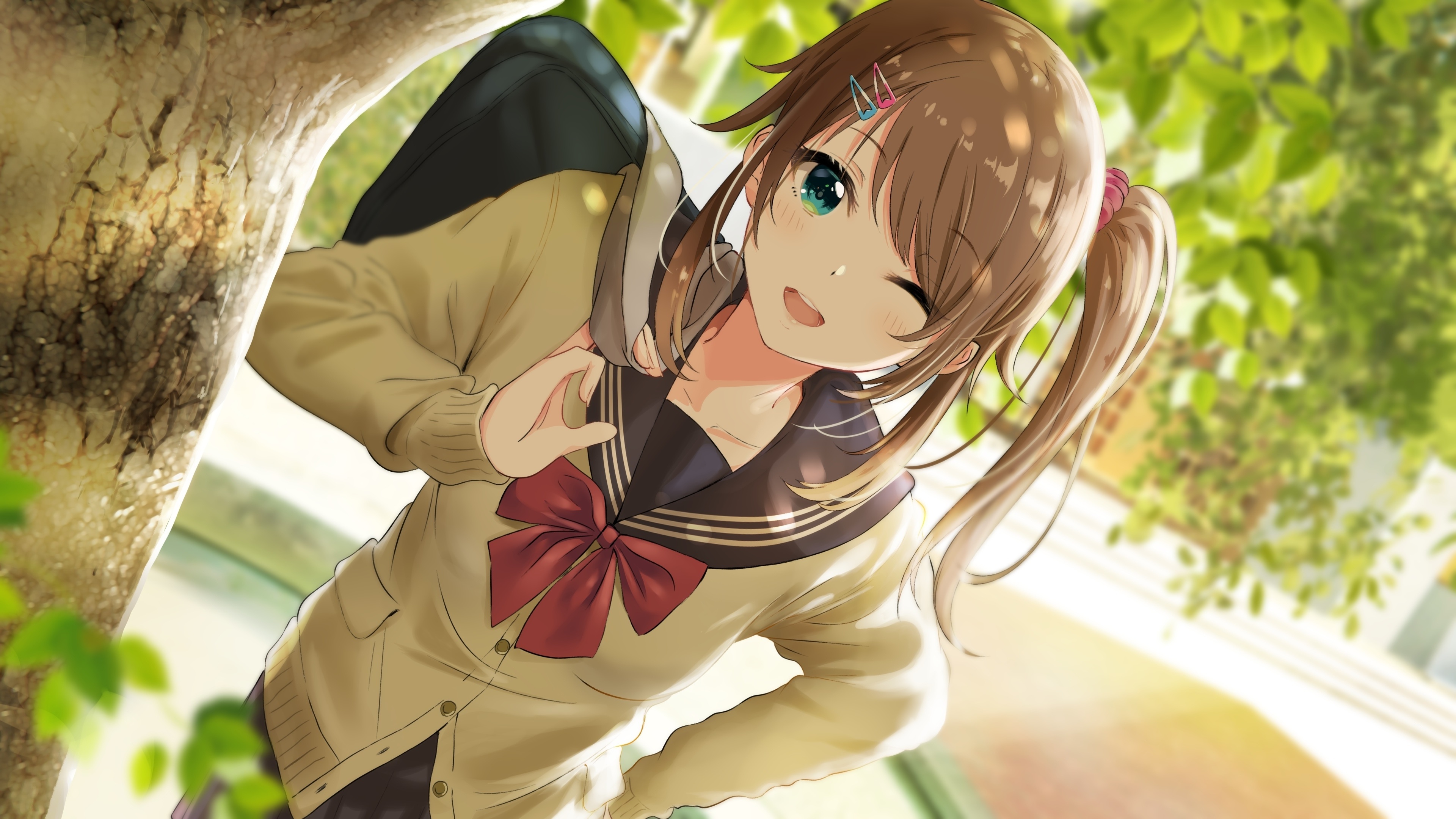 Hairpin Fashion, School Uniform, Anime School Girl, 3840x2160 4K Desktop