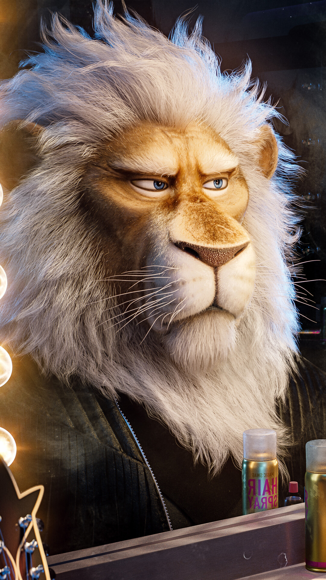 Sing 2: Clay Calloway, a white-maned aged lion who was once a rock star legend. 1080x1920 Full HD Wallpaper.