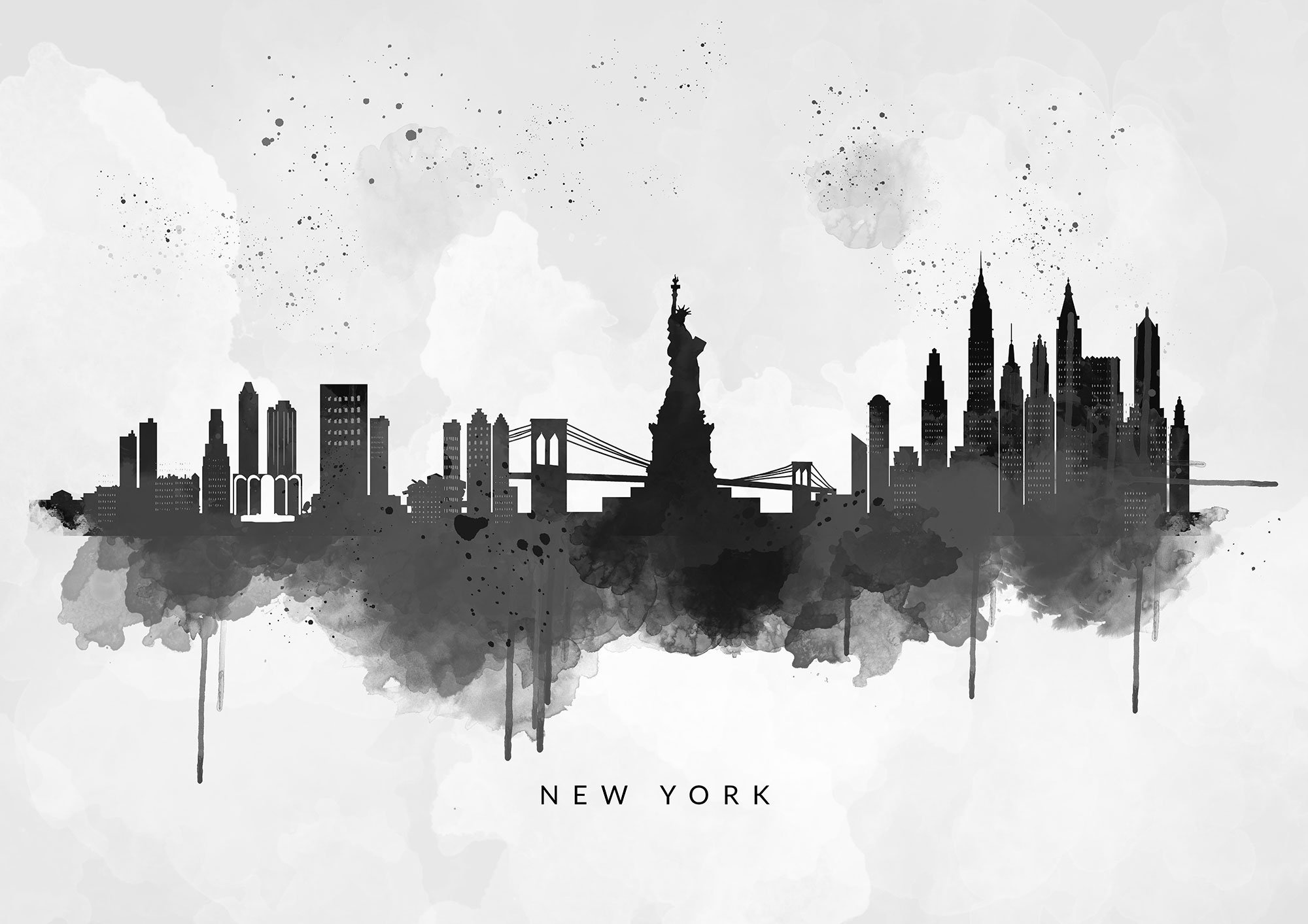 New York City skyline, Black and white, Watercolor art, Abstract print, 2000x1420 HD Desktop