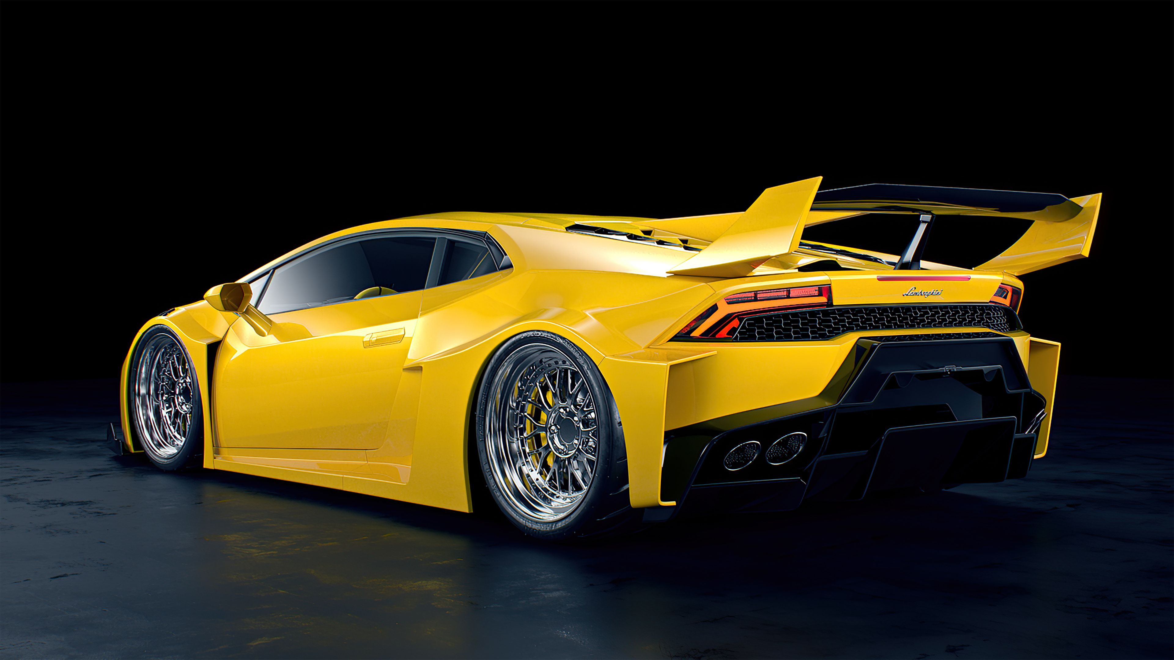 Yellow Lamborghini Huracan LB, Rear view, 3840x2160 4K Desktop