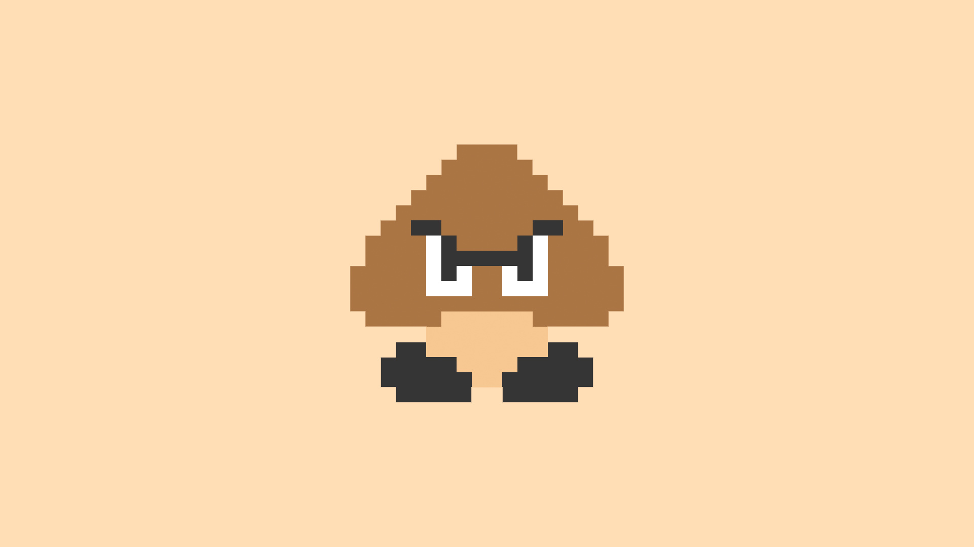 Goomba: Super Mario pixel character with two feet and no visible arms or legs, Animation. 1920x1080 Full HD Background.