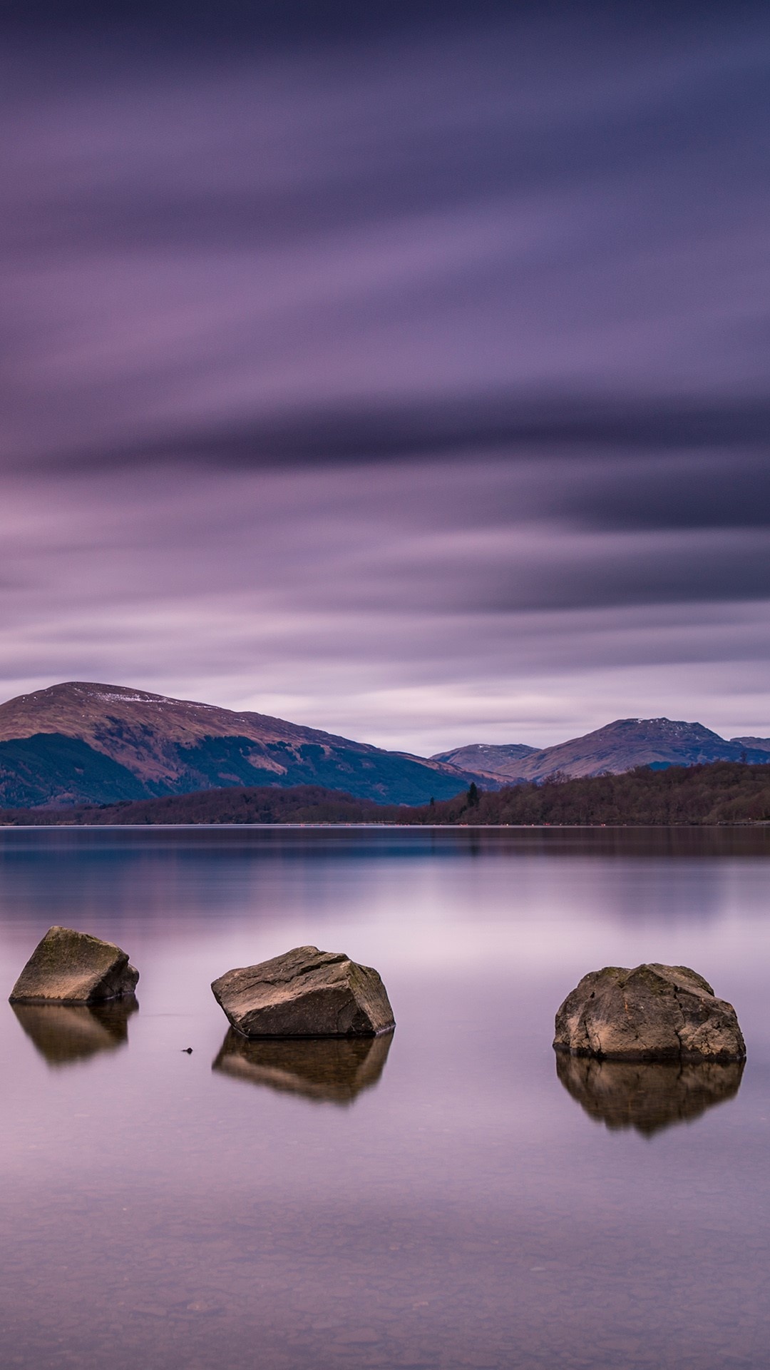 Loch Lomond, Winter Evening Rocks, 1080x1920 Full HD Phone
