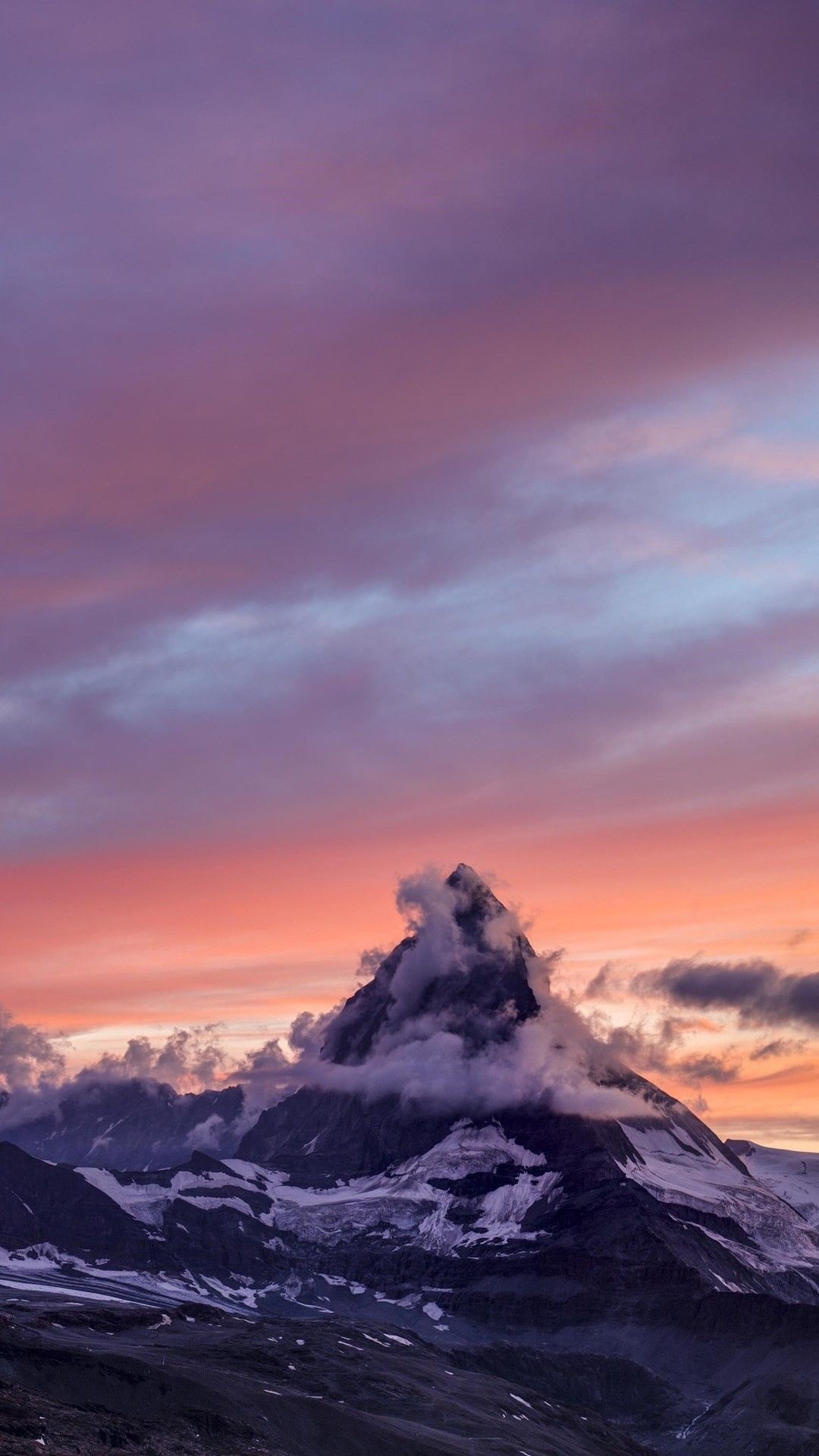 Matterhorn mountain, Dark academia, Winter landscape, 1080x1920 Full HD Phone