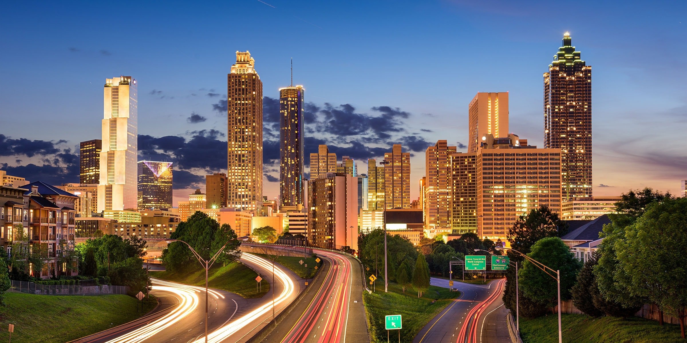 Atlanta skyline, Tourism desktop wallpaper, Travel to Atlanta, Southern travels, 2400x1200 Dual Screen Desktop