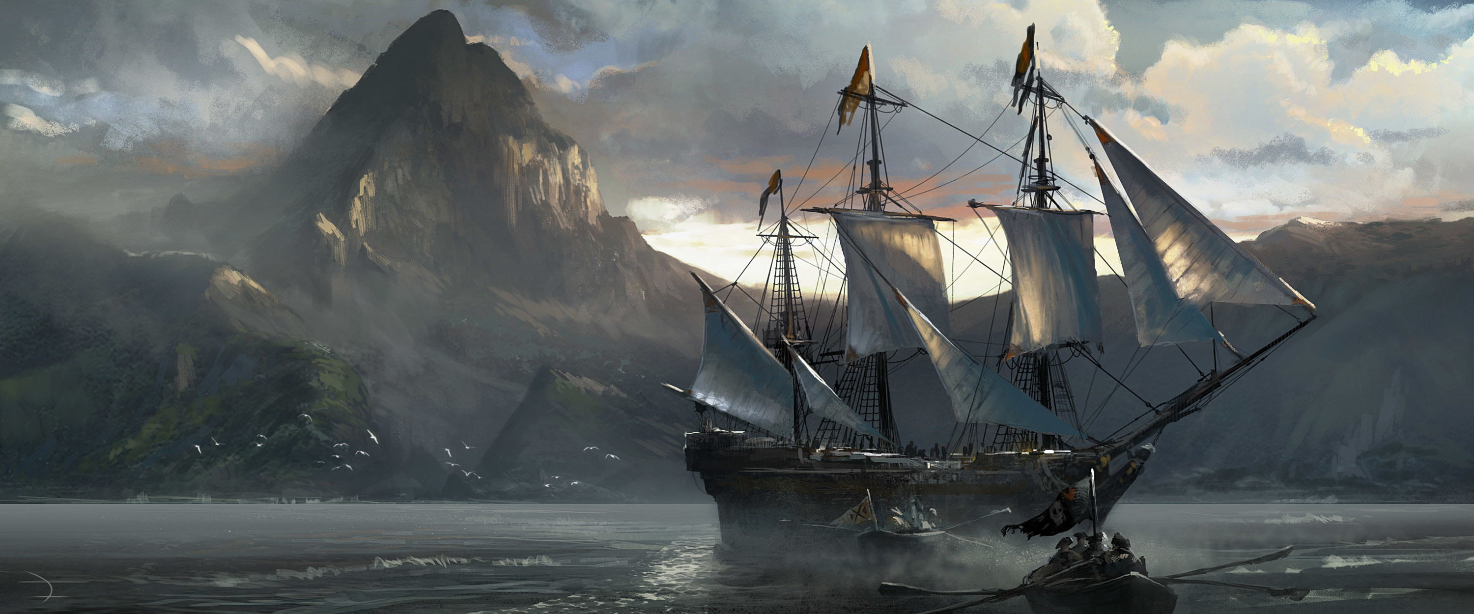 Jackdaw Ship wallpapers, Gaming, Pics, Background pictures, 3000x1250 Dual Screen Desktop