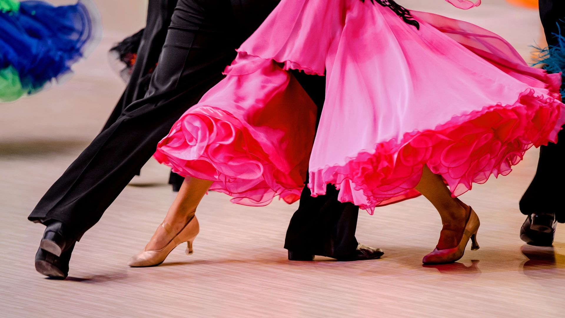 Pasodoble: Ballroom dancers, A theatrical Latin dance with Spanish and French origins. 1920x1080 Full HD Background.