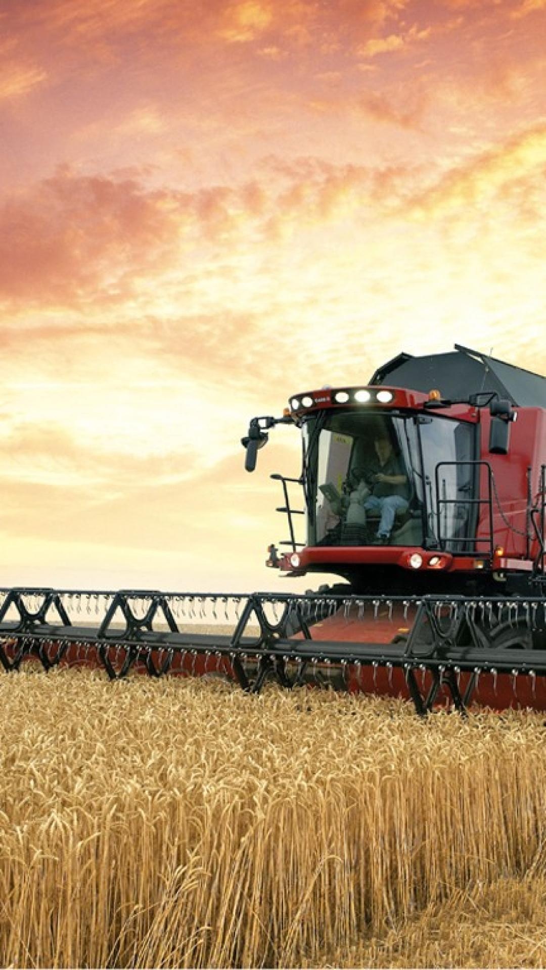Farm: Grain crop harvesting, Agricultural machinery, Tractor. 1080x1920 Full HD Wallpaper.