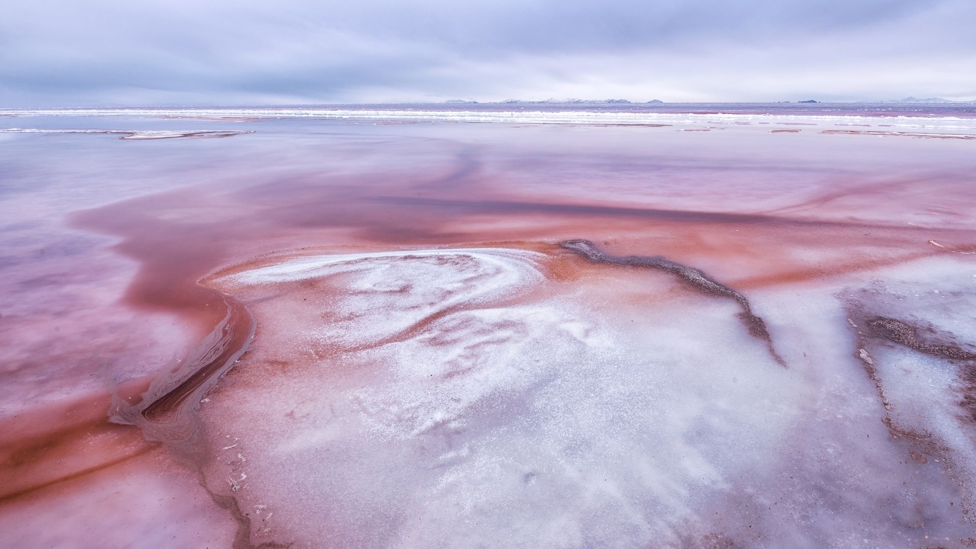 Colorful contrast, Brilliant blue and pink, Great Salt Lake, Captivating scenery, 1920x1080 Full HD Desktop