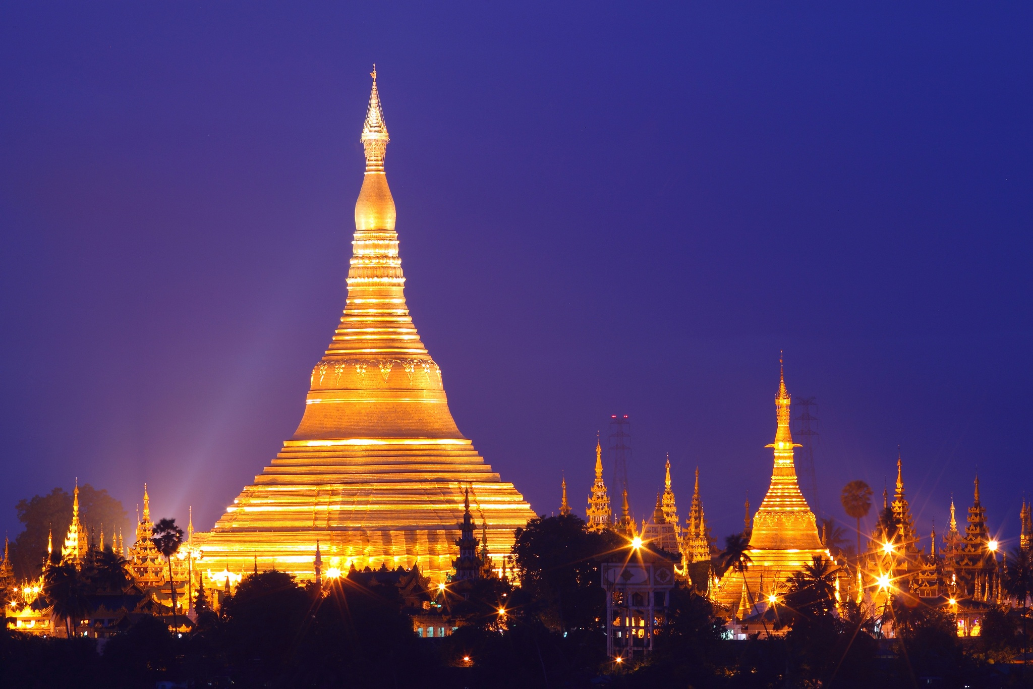 Shwedagon Pagoda, Religious wallpapers, Night scenery, 2050x1370 HD Desktop