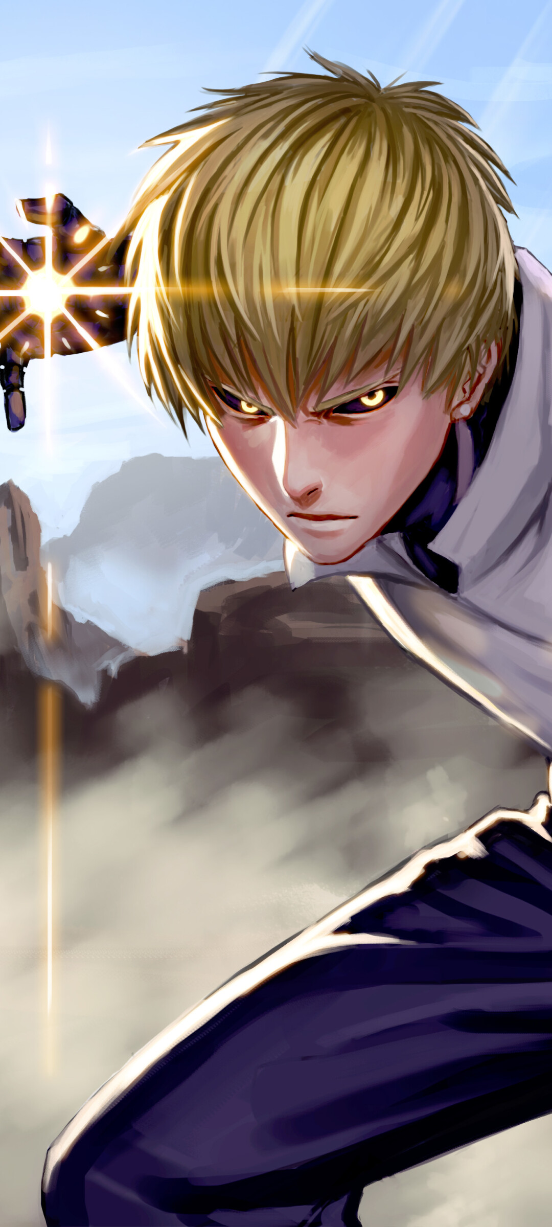 Genos: Anime One-Punch Man, The deuteragonist of One-Punch Man, A 19-year-old cyborg. 1080x2400 HD Background.