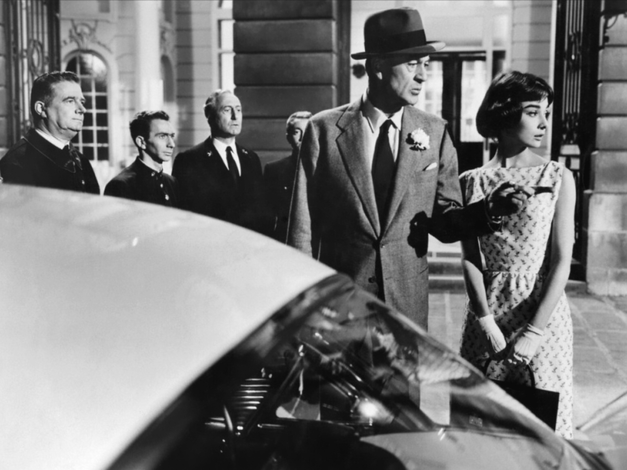 Gary Cooper and Audrey Hepburn, Love in the Afternoon, 1957 film, Classic Hollywood romance, 2050x1540 HD Desktop